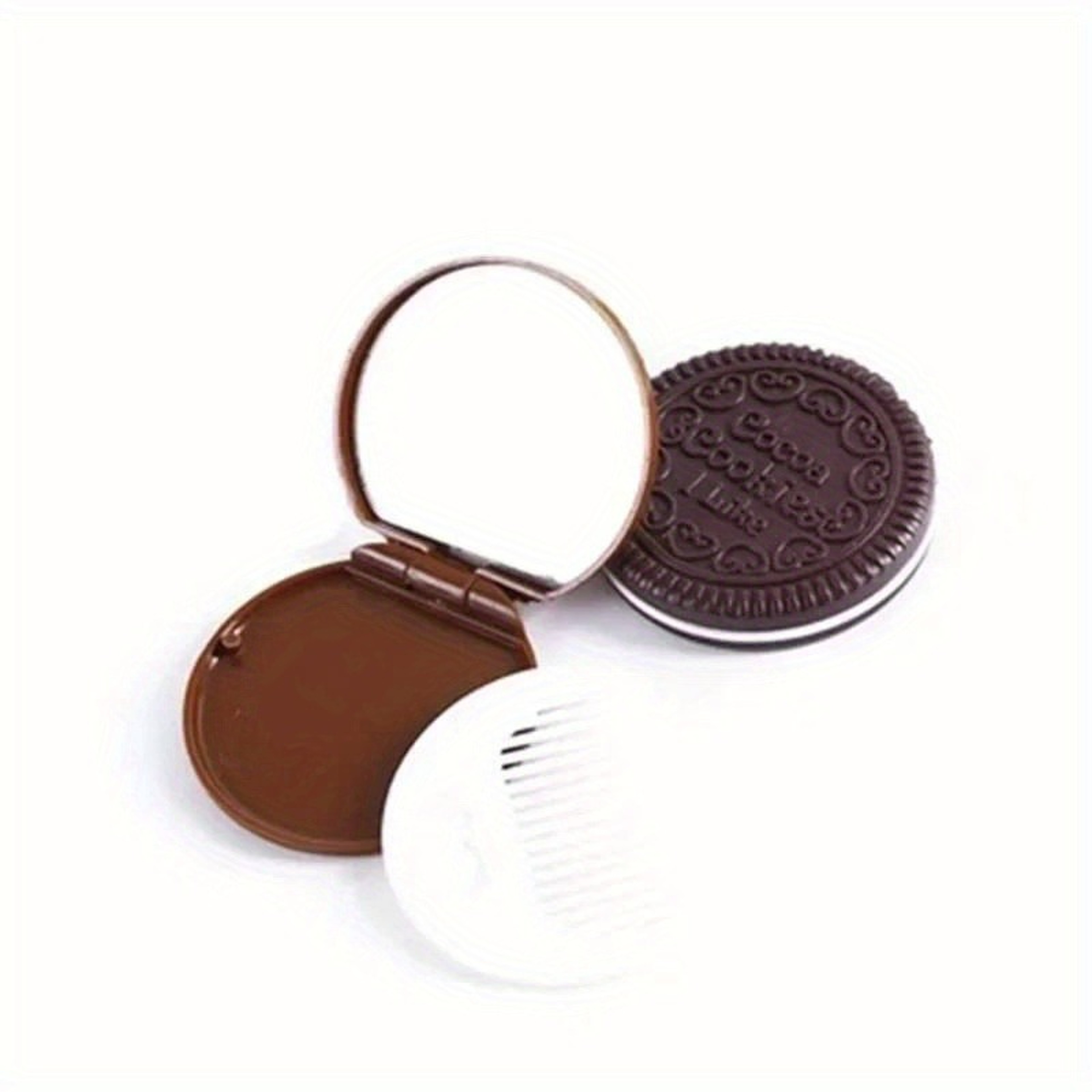Chocolate Biscuit Pocket Makeup Mirror with Comb Cute Folding Compact Mirror for Travel & Daily Touch Ups – view 2