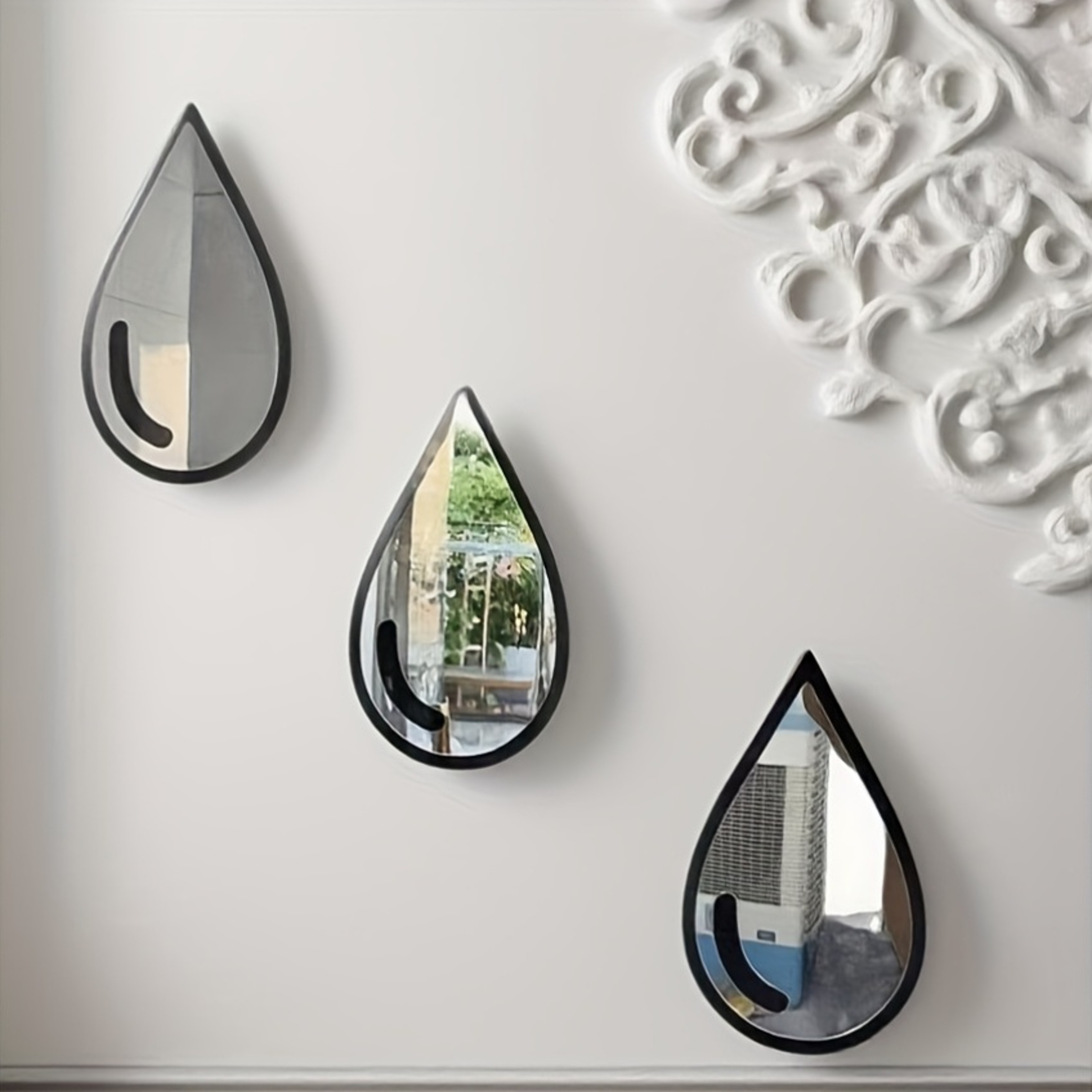 Creative Boho Wall Mirror Teardrop Set with Black Frame for Modern Minimalist Home Decor – view 3