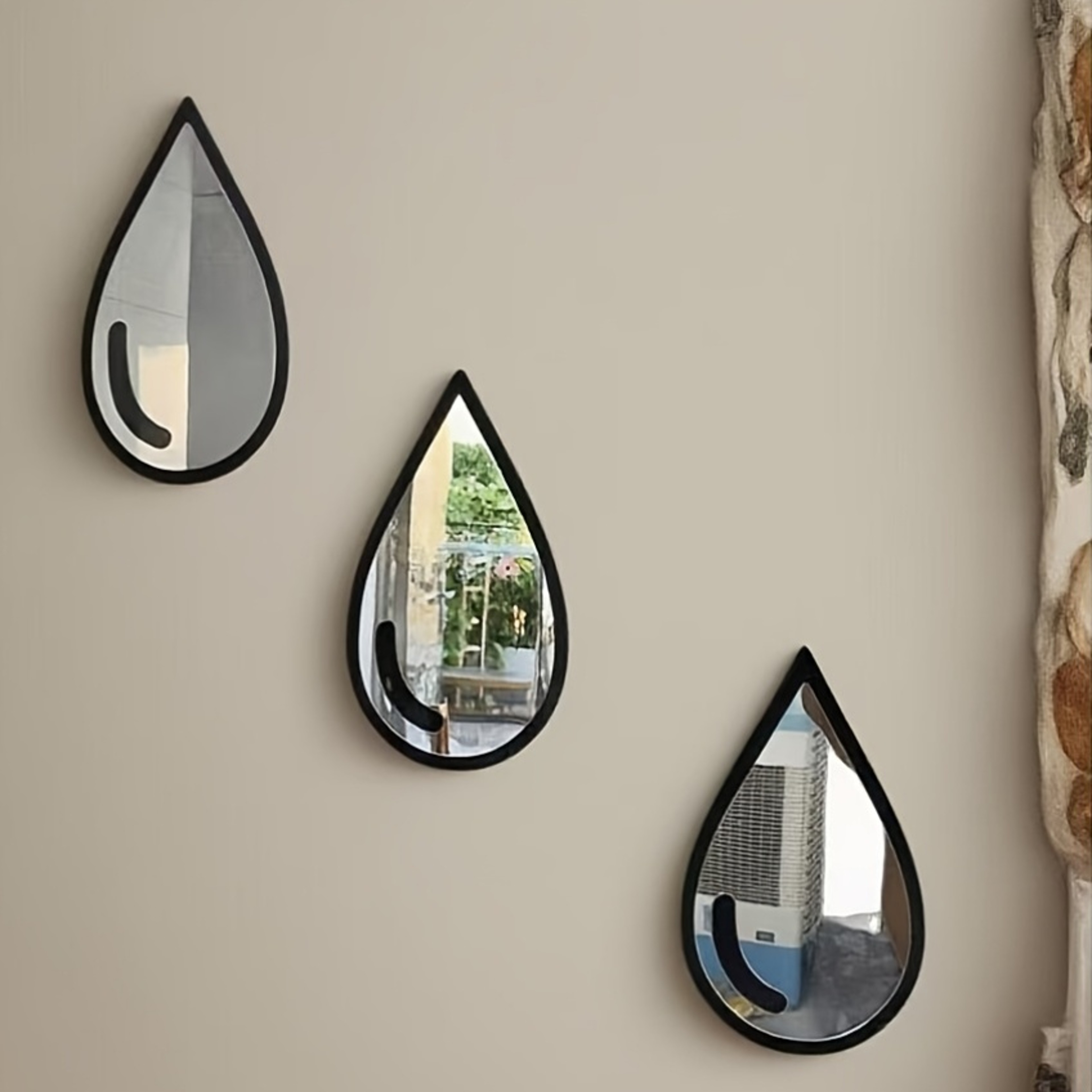 Creative Boho Wall Mirror Teardrop Set with Black Frame for Modern Minimalist Home Decor – view 5