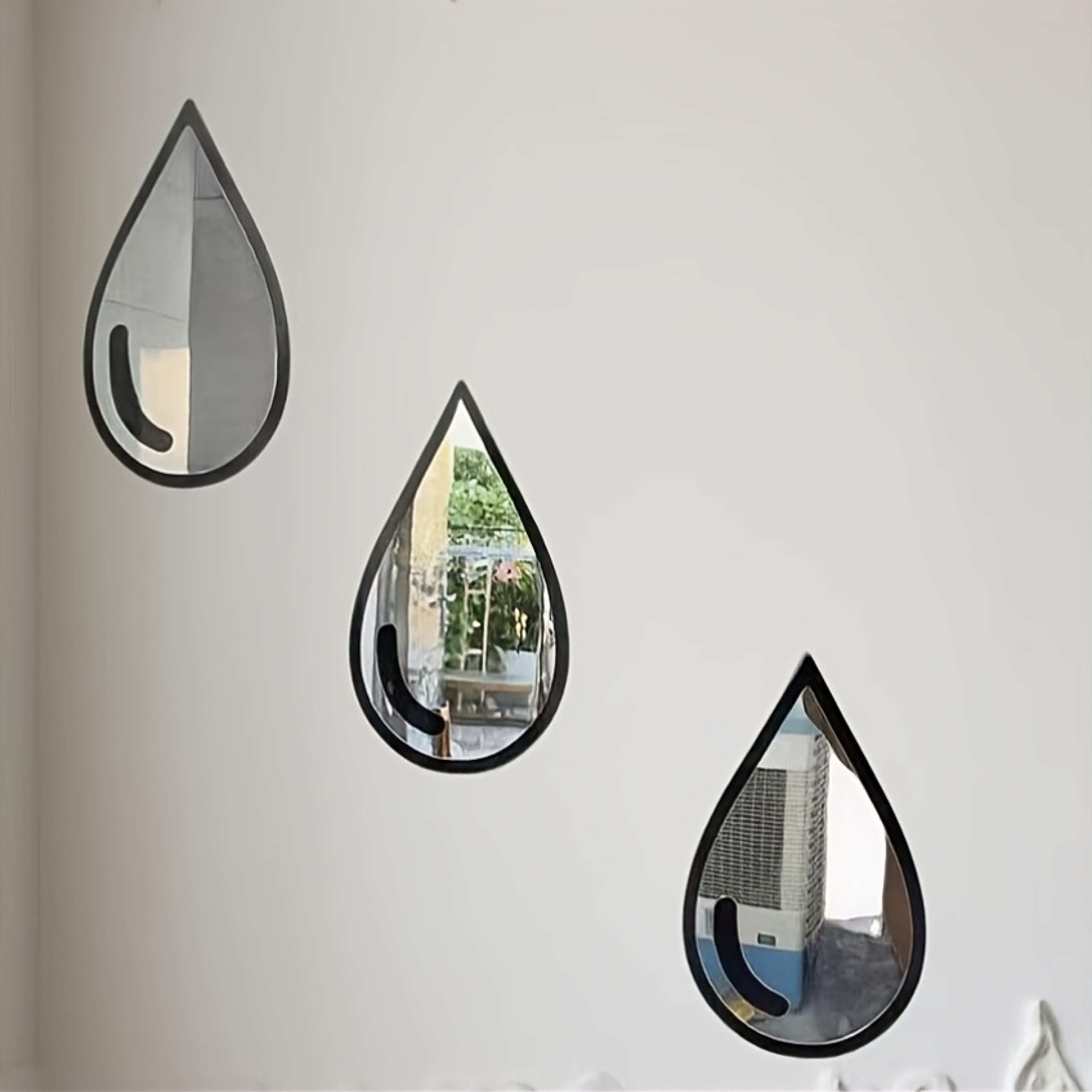 Creative Boho Wall Mirror Teardrop Set with Black Frame for Modern Minimalist Home Decor – view 6