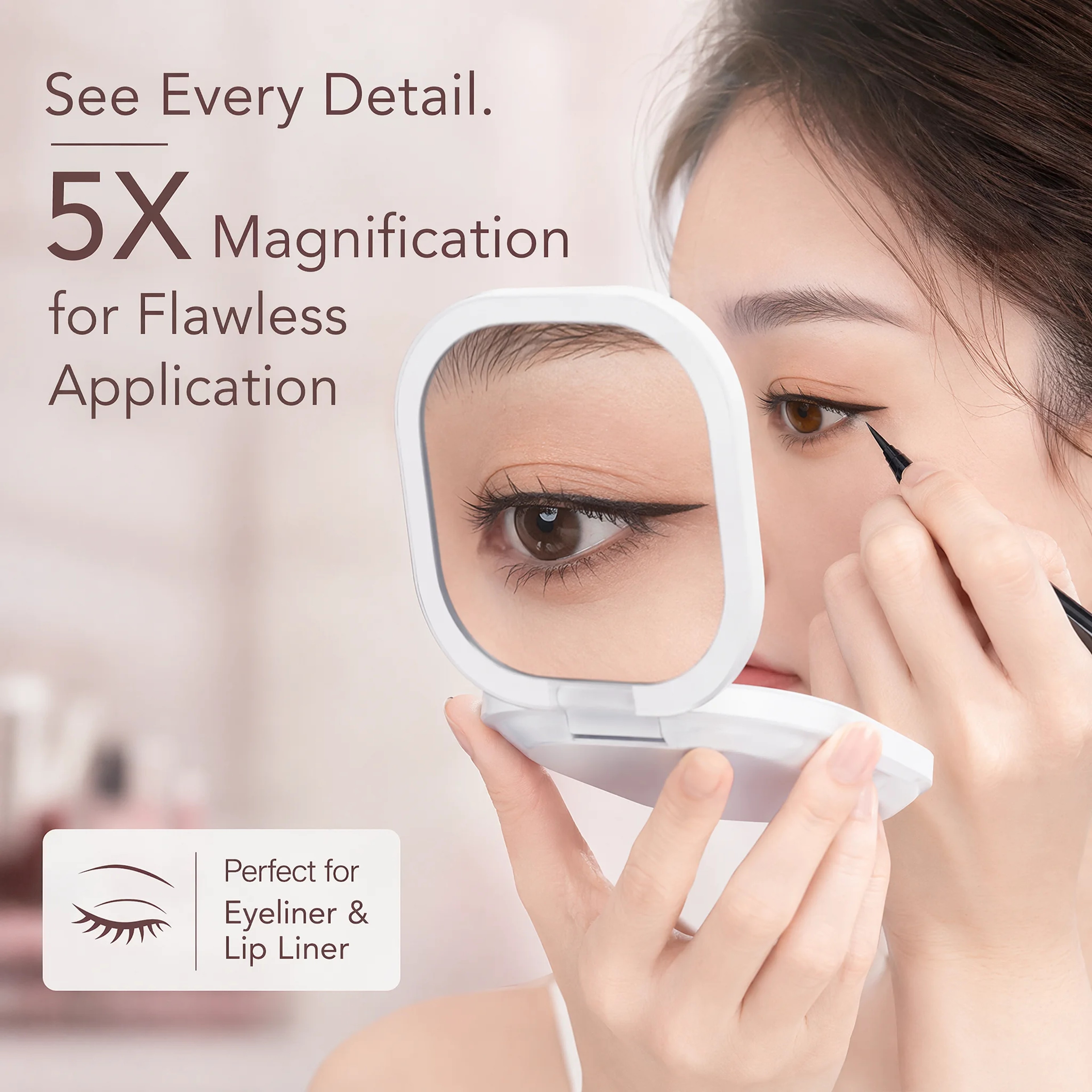 Portable LED Makeup Mirror with Magnification USB Rechargeable Travel Compact Mirror – view 2