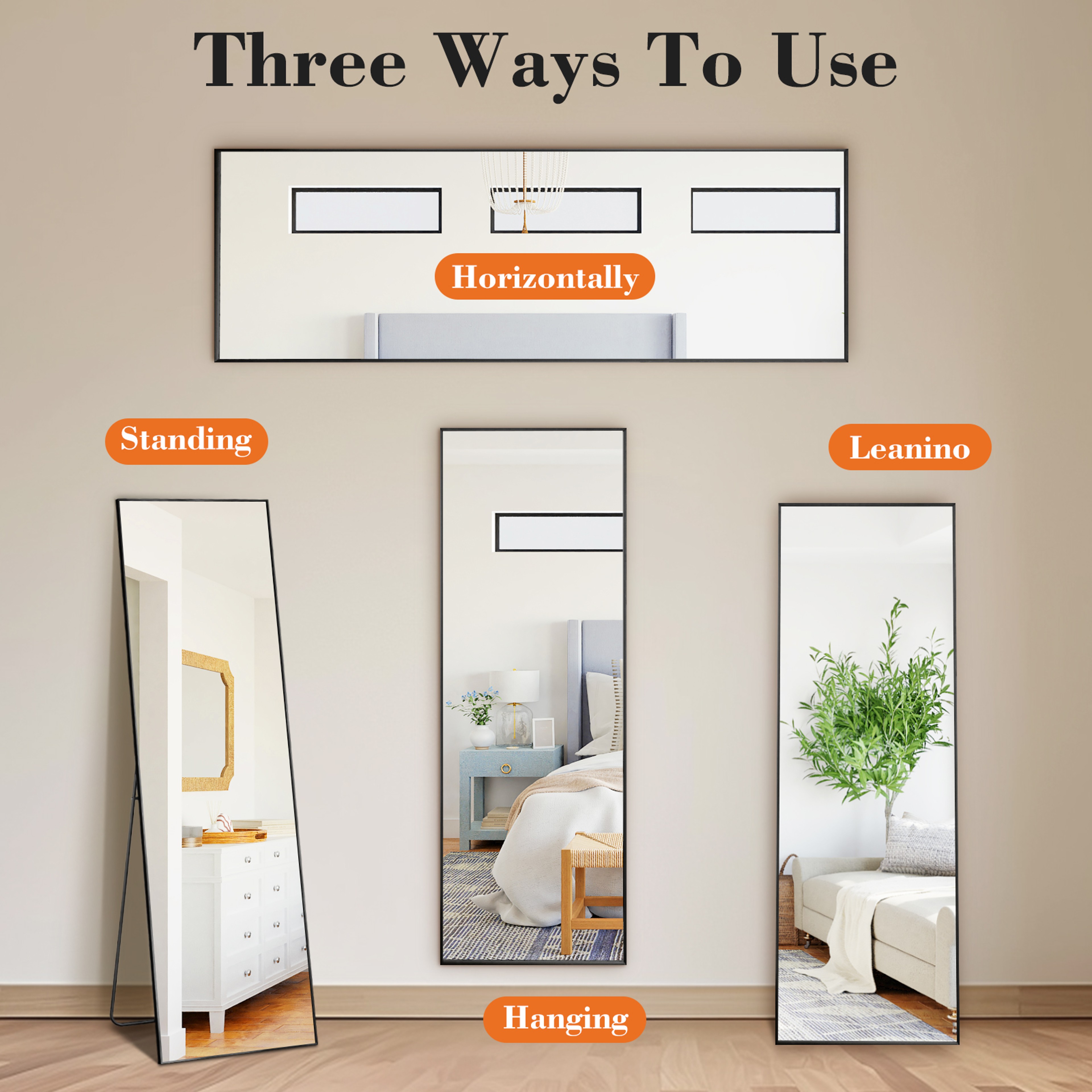 Full Length Mirror Standing Floor Mirror with Aluminum Frame & Wall Mount – view 5