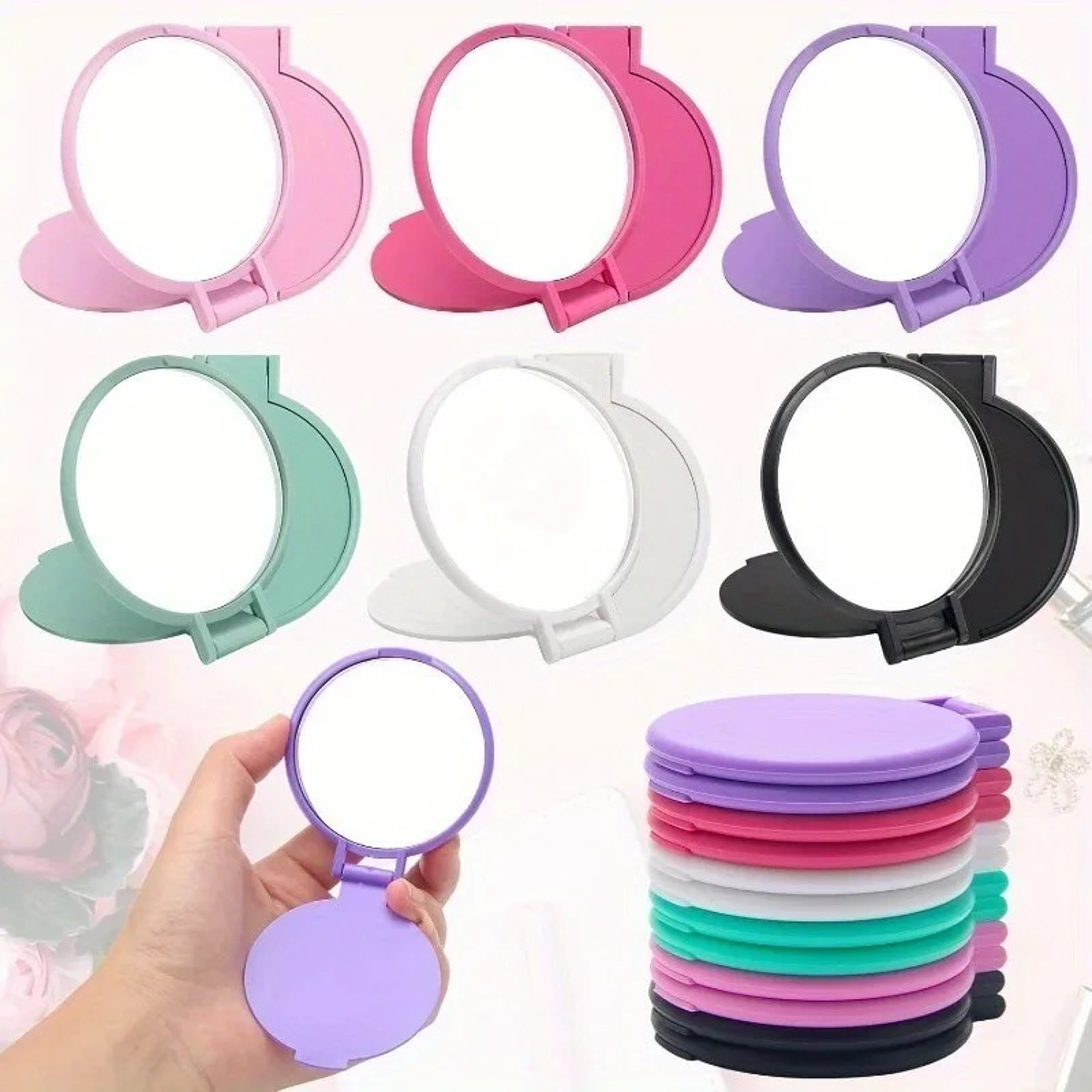 Portable Makeup Mirror Set Foldable Pocket Cosmetic Mirrors For Travel Gifts  Daily Beauty 2