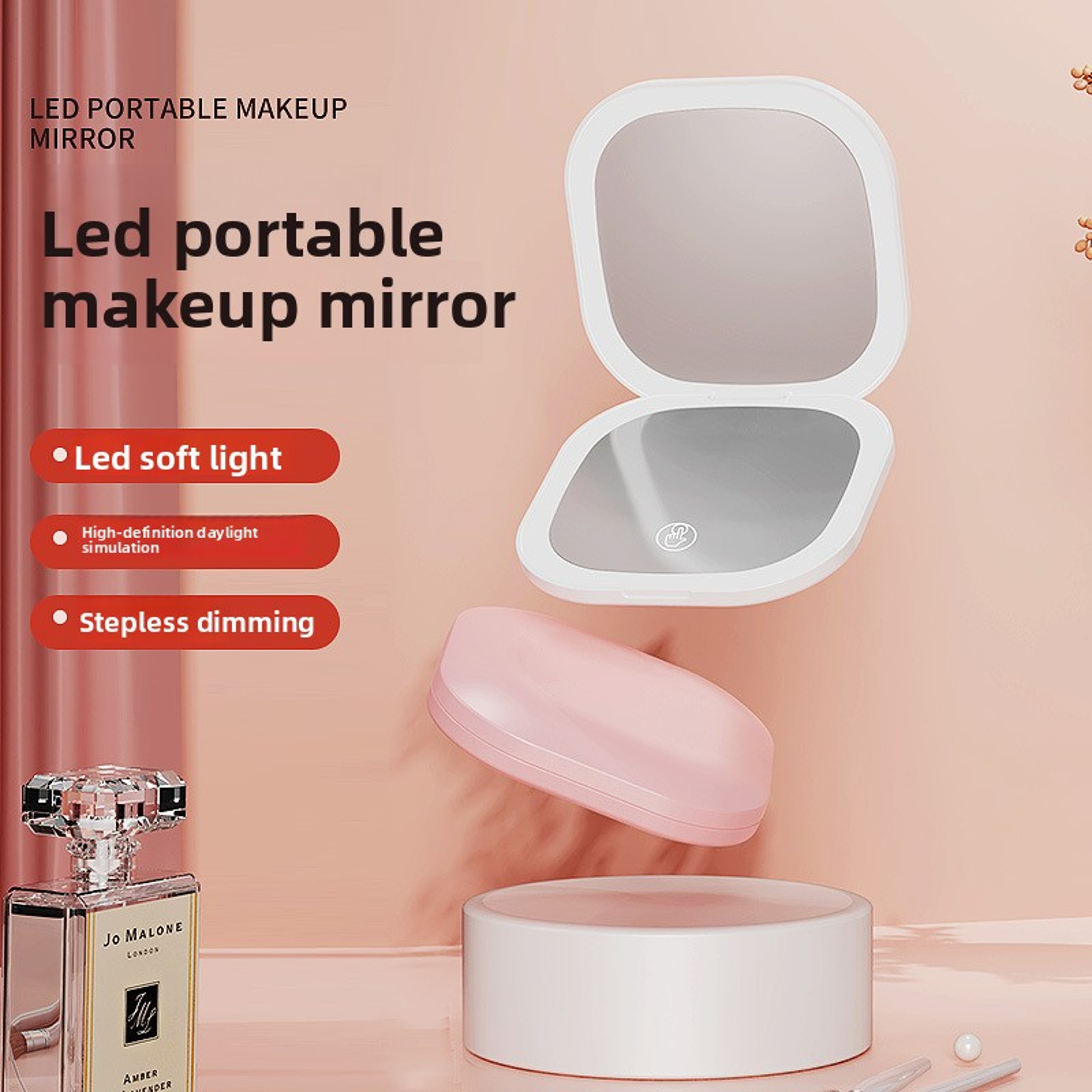 Portable LED Makeup Mirror with Light Double Sided Folding Travel Compact Mirror – view 4