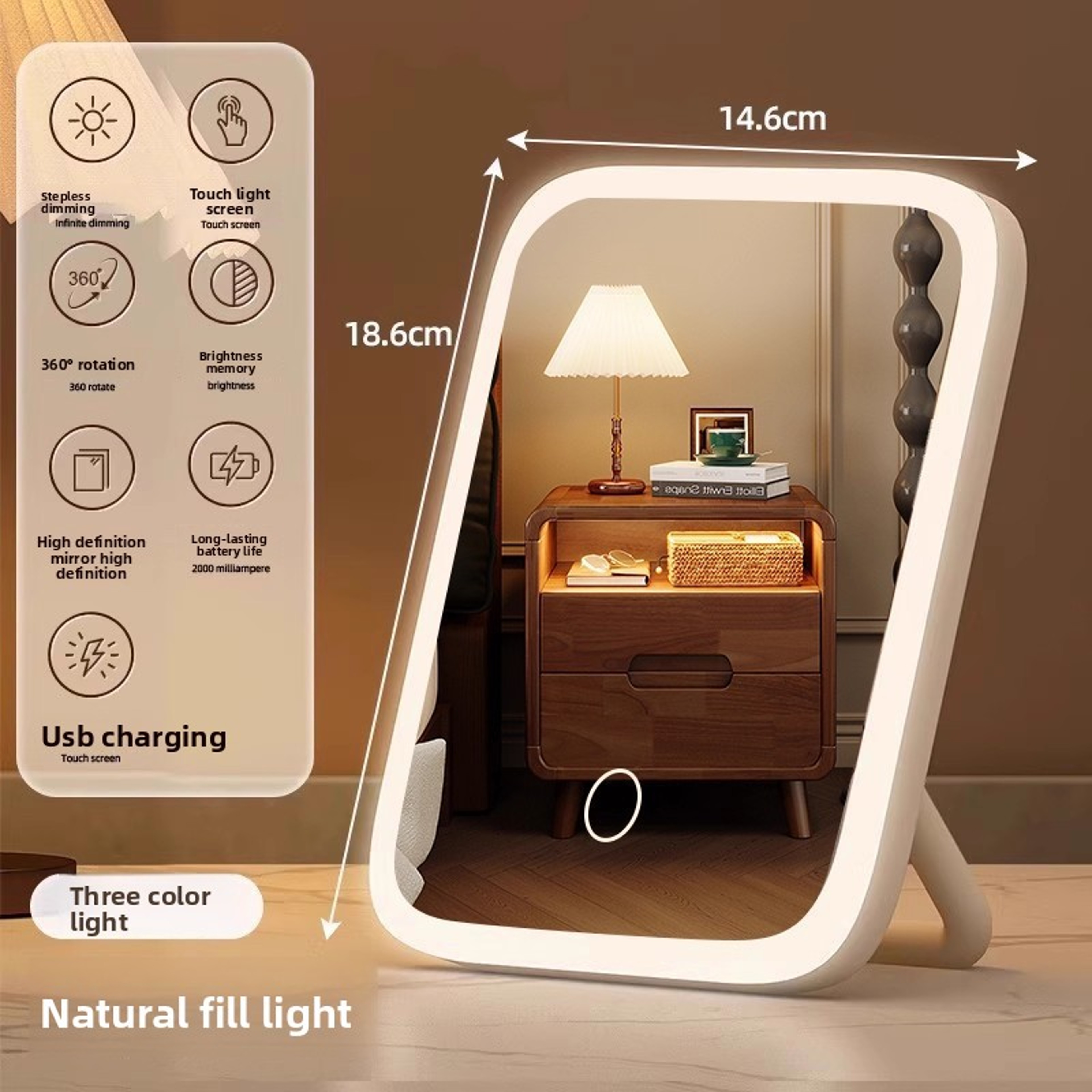 Portable LED Makeup Mirror with Light Double Sided Folding Travel Compact Mirror – view 7