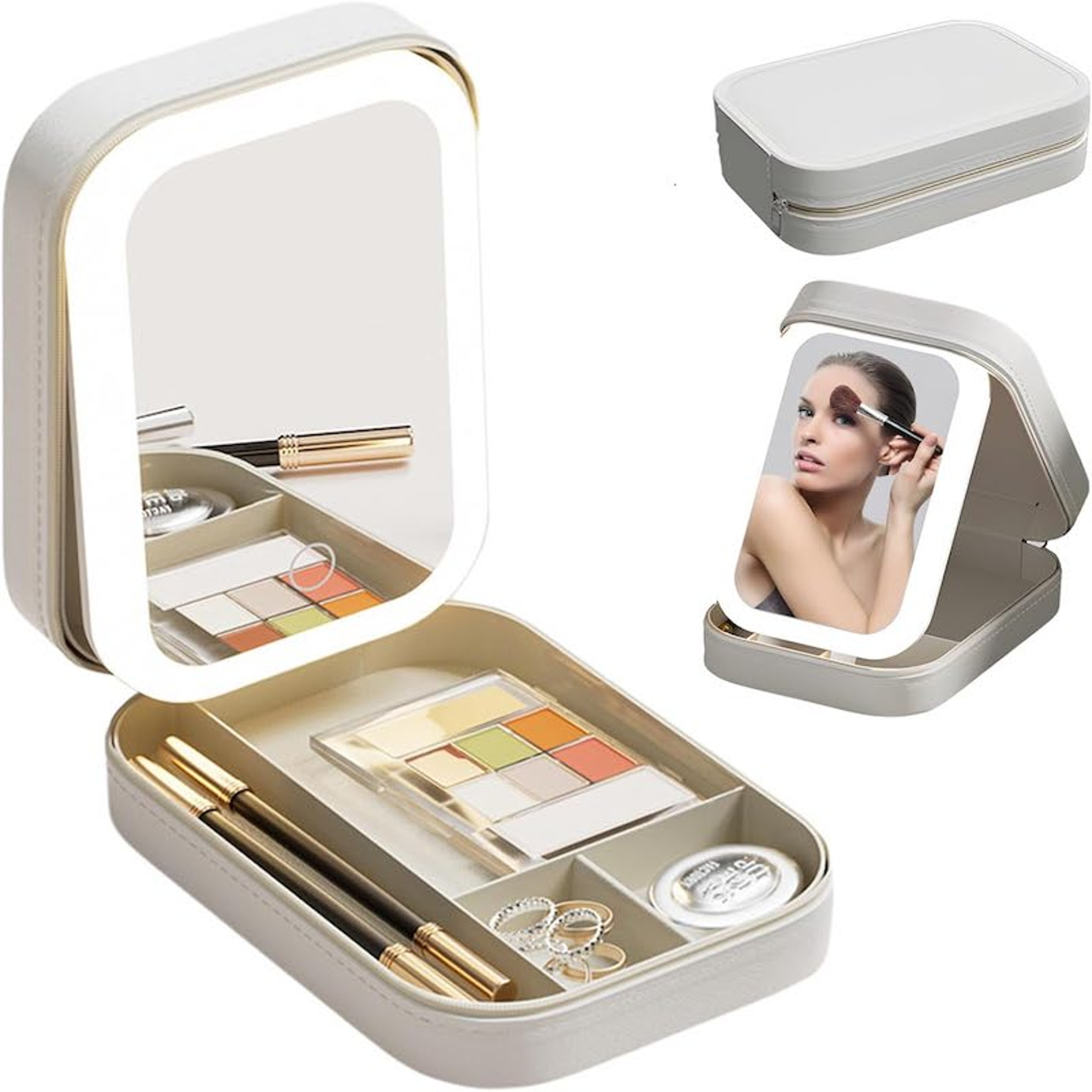 Portable Travel Makeup Bag with LED Makeup Mirror & Adjustable Light Cosmetic Organizer – view 7