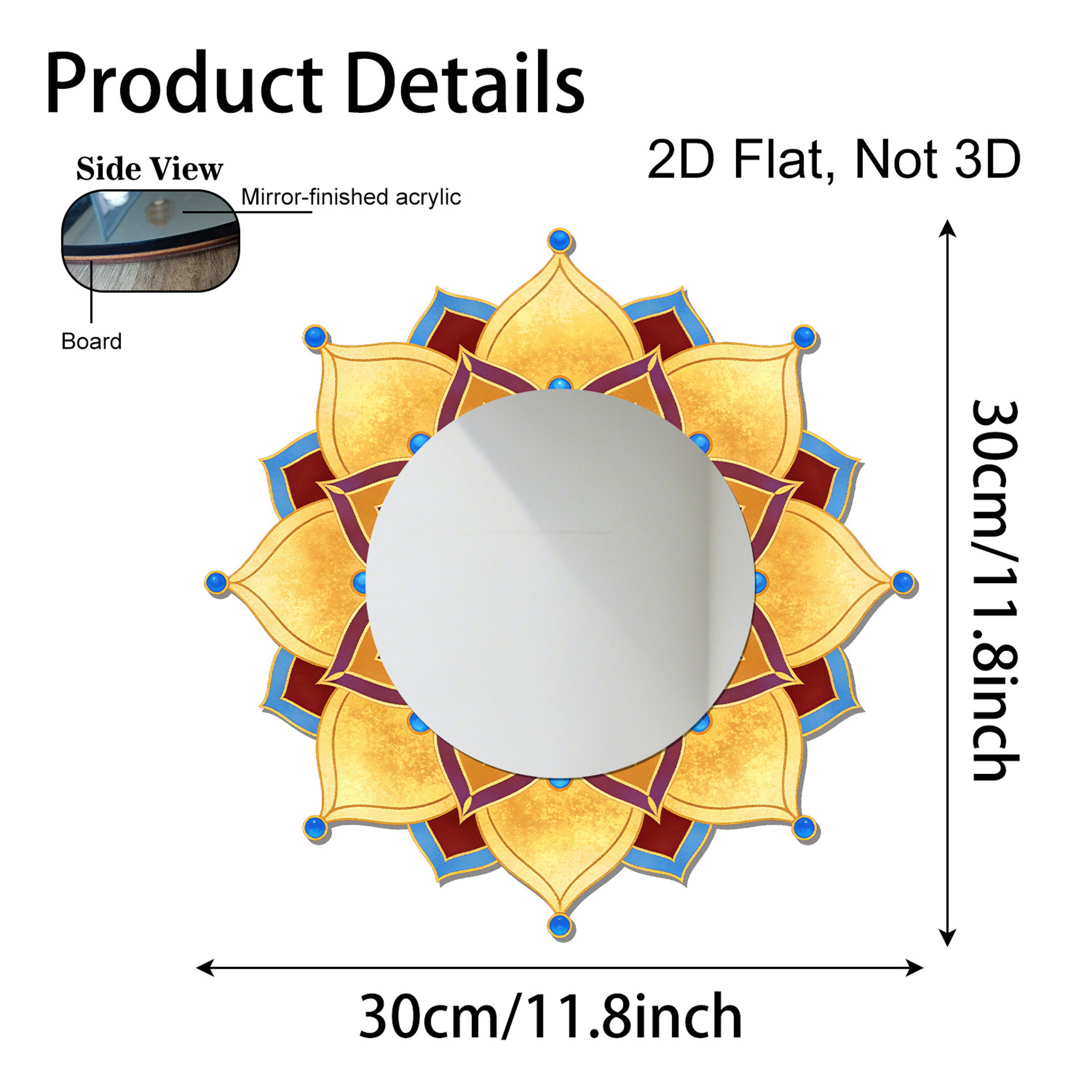 Mandala Wall Mirror Acrylic Floral Decor for Yoga Room, Living Room & Office – view 5