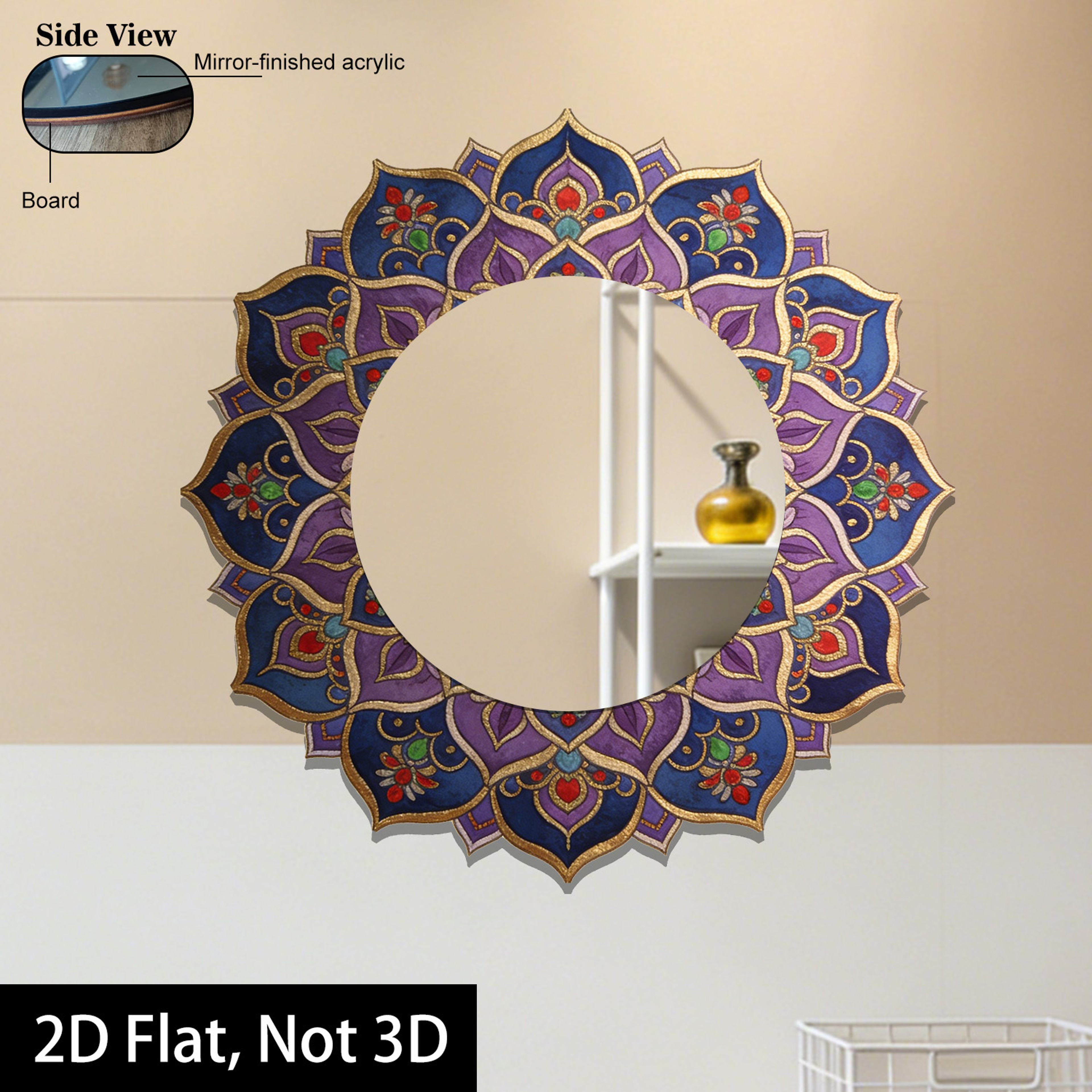 Mandala Floral Acrylic Wall Mirror for Home Decor, Yoga Room & Office Wall Art – view 3