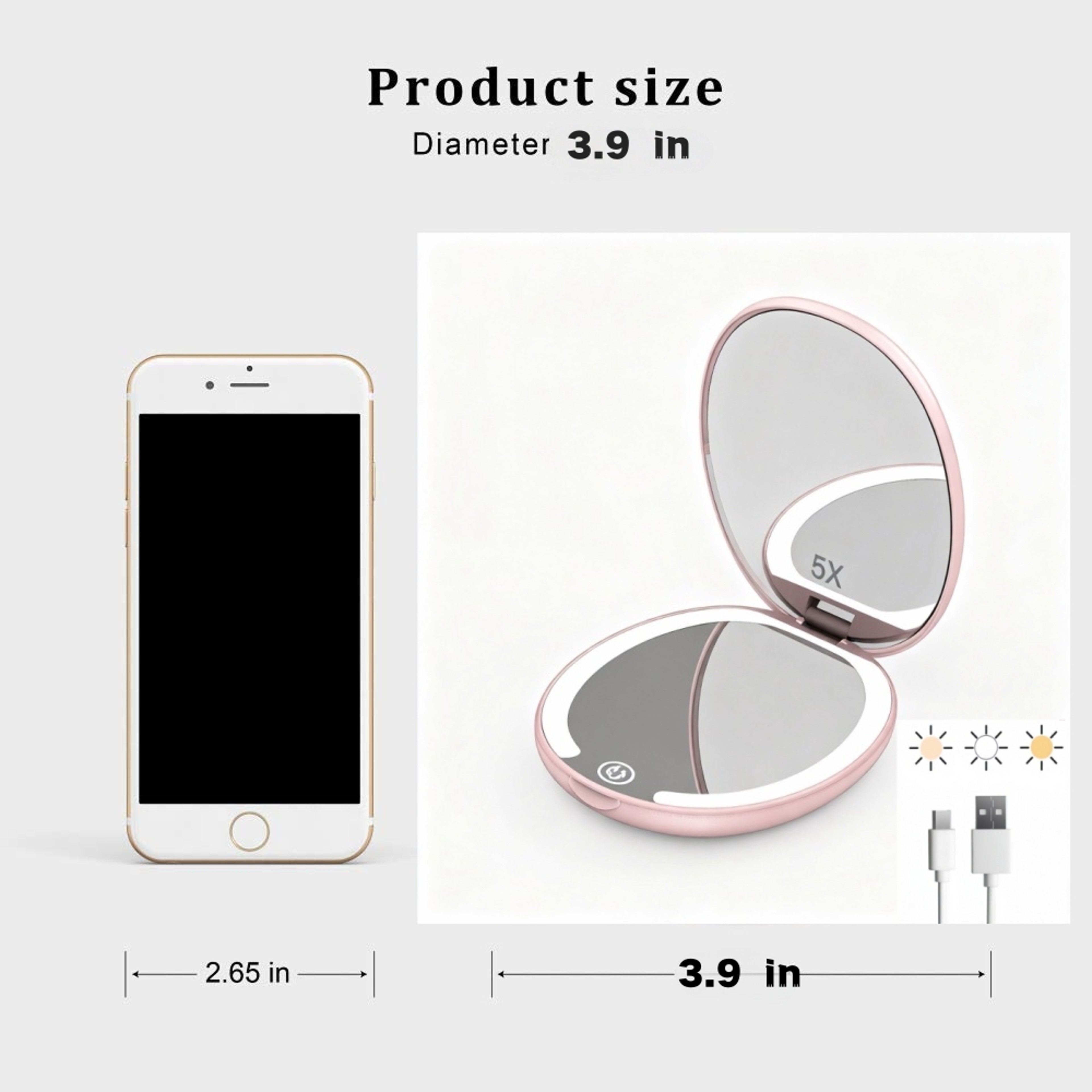 LED Travel Makeup Mirror with 5x Magnifying Mirror & 3 Color Lights Rechargeable Compact Mirror – view 4