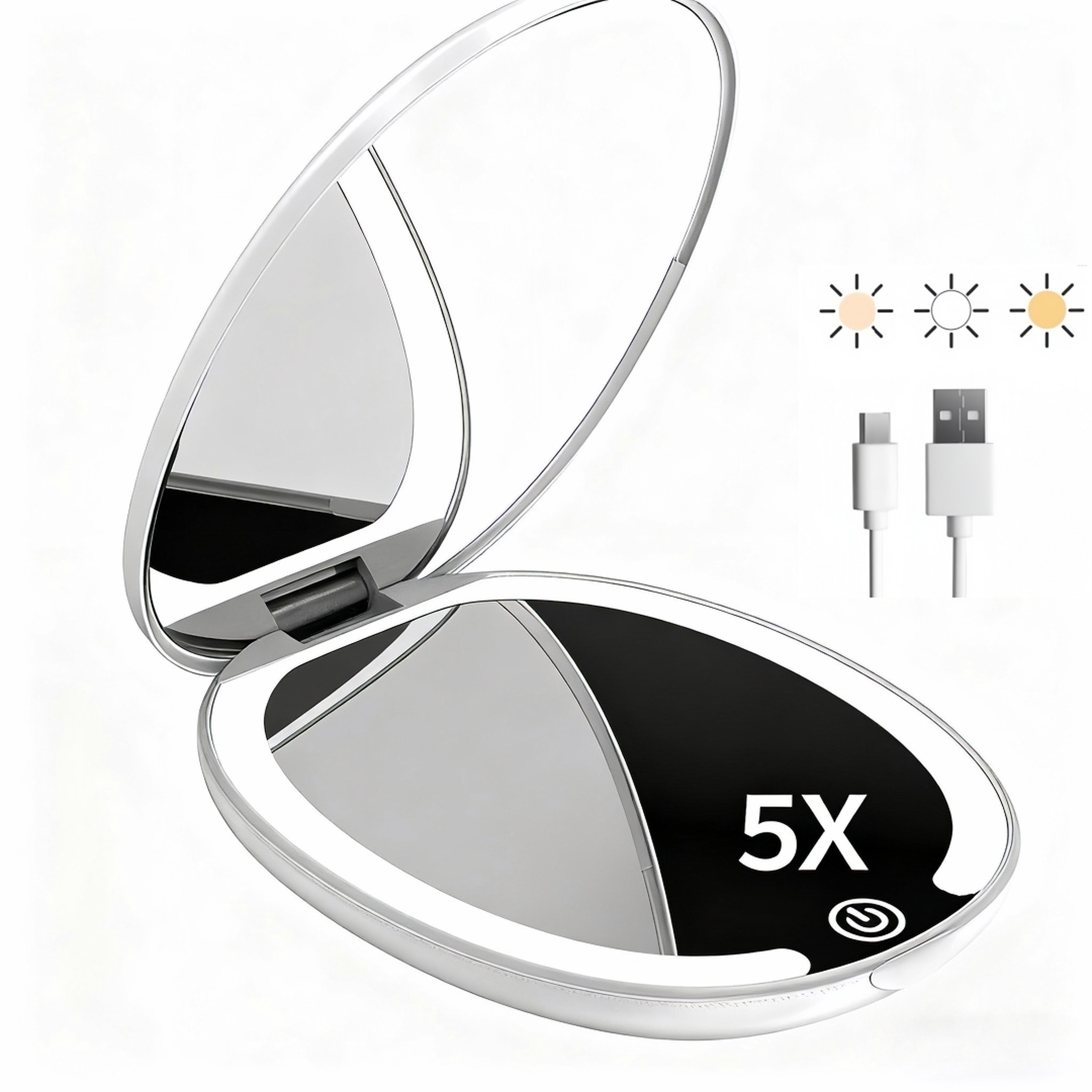 LED Travel Makeup Mirror with 5x Magnifying Mirror & 3 Color Lights Rechargeable Compact Mirror – view 8