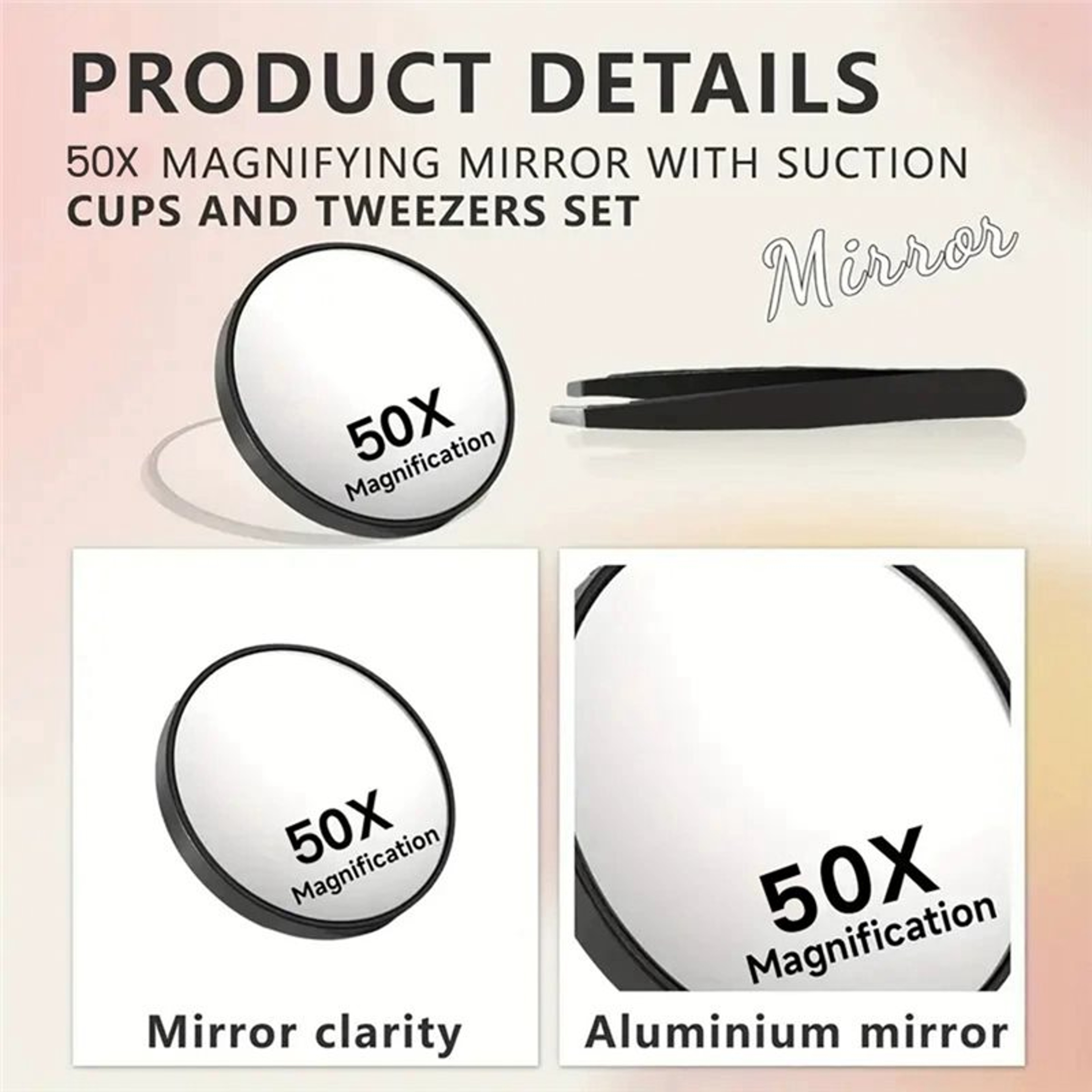 Magnifying Makeup Mirror with Suction Cup & Precision Tweezers Travel Set – view 2
