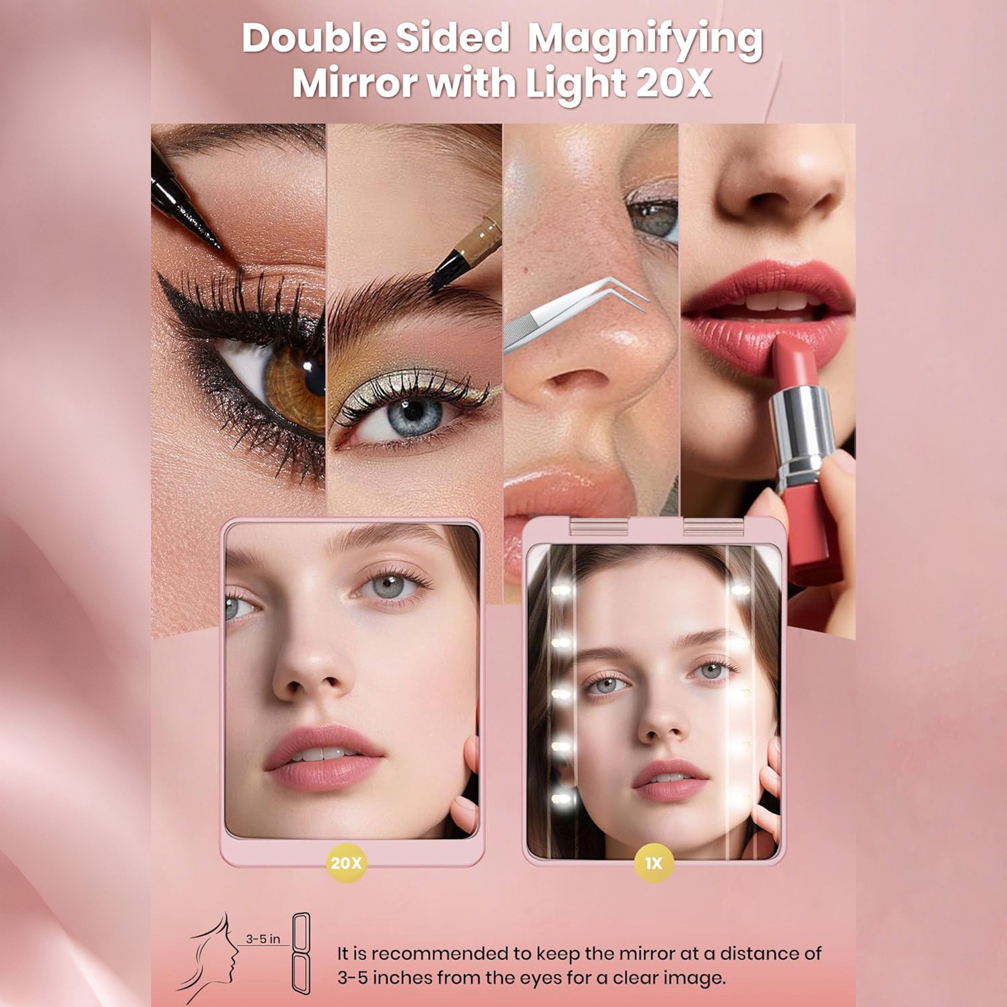 LED Compact Mirror with Magnifying Mirror Rechargeable Travel Makeup Mirror with Light Modes – view 3