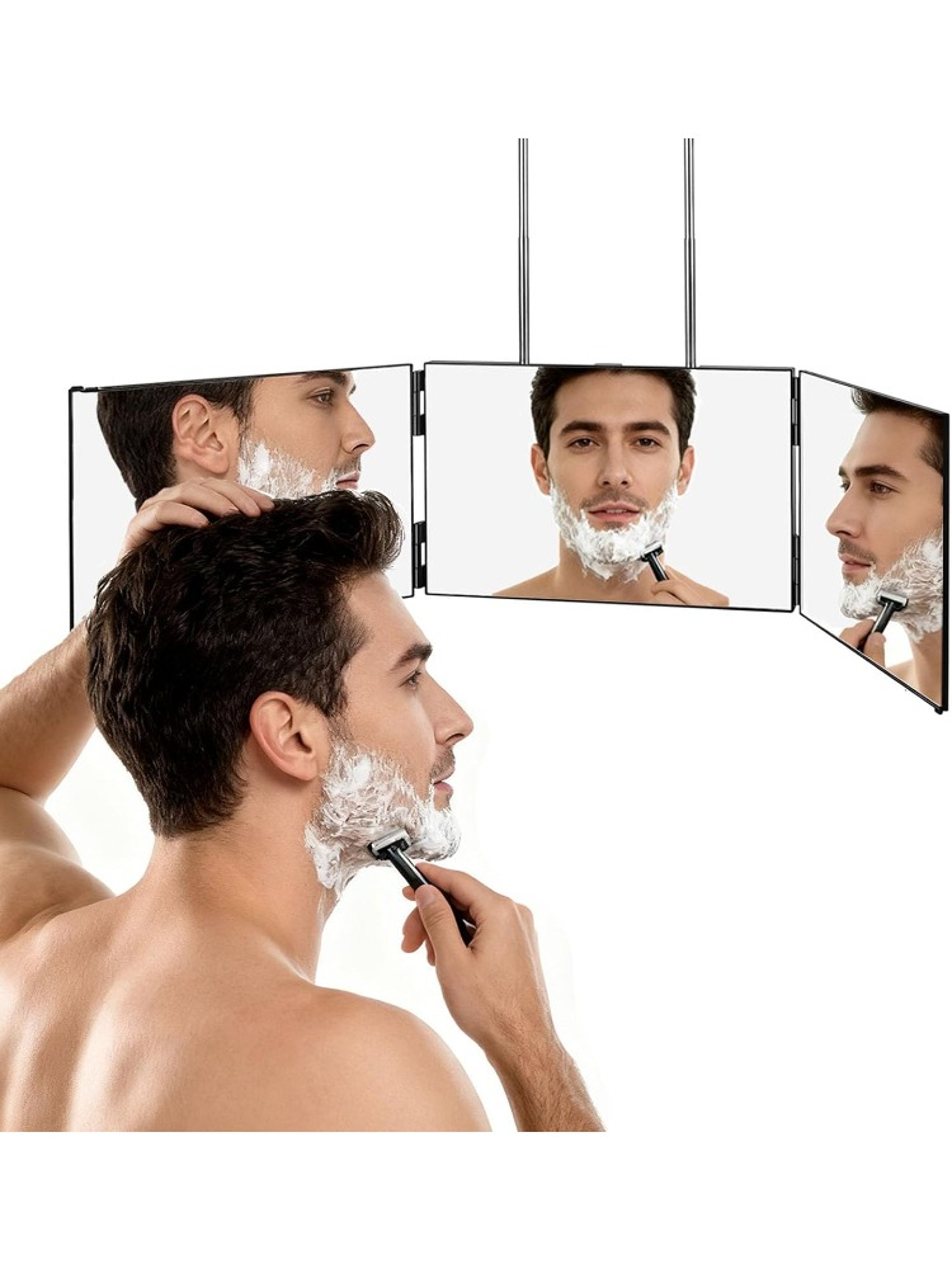 360 View 3 Way Mirror Adjustable Self Haircut Mirror Trifold Barber Mirror with Telescoping Hooks – view 7
