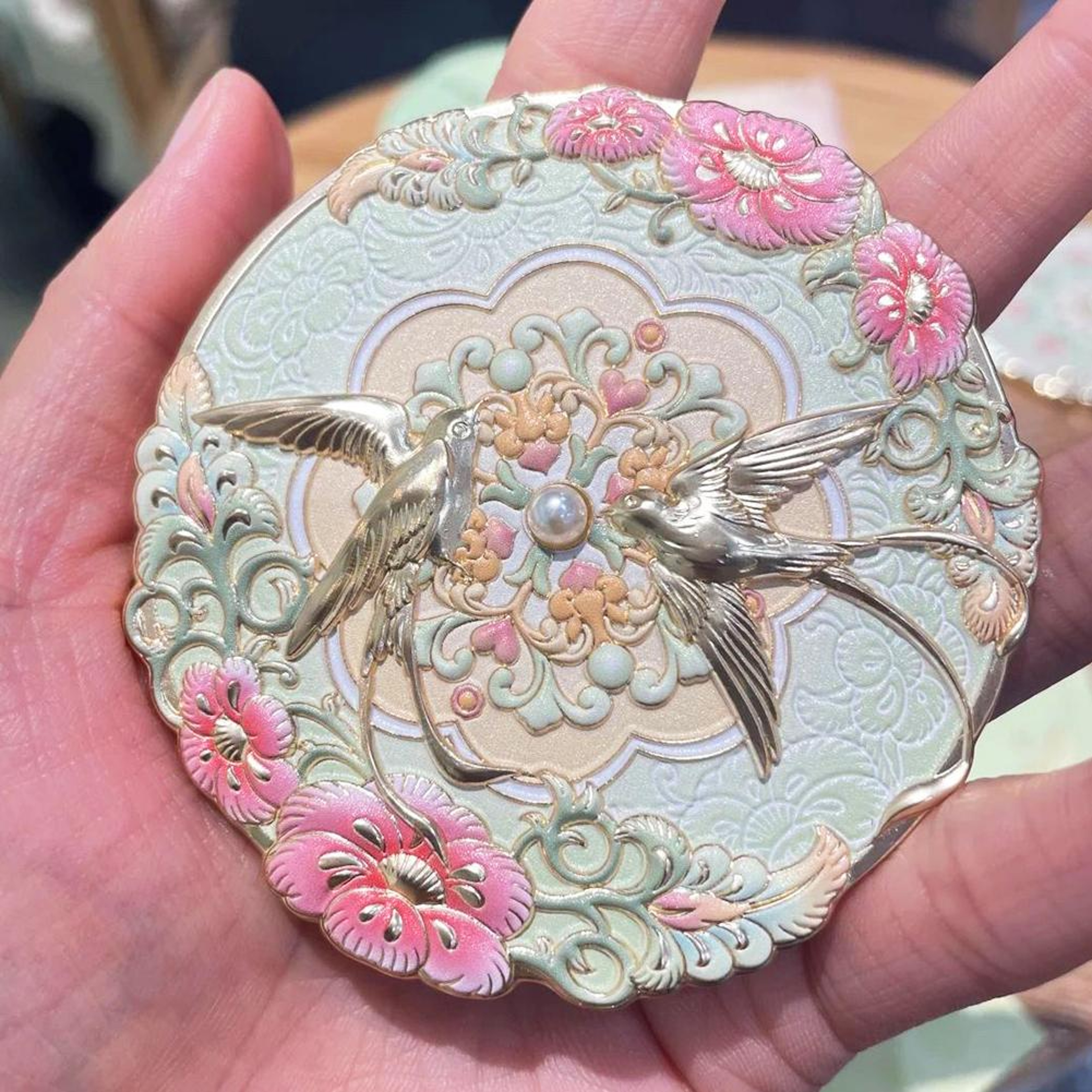 Vintage Chinese Makeup Mirror with Peony Design Portable Pocket Compact Mirror – view 1