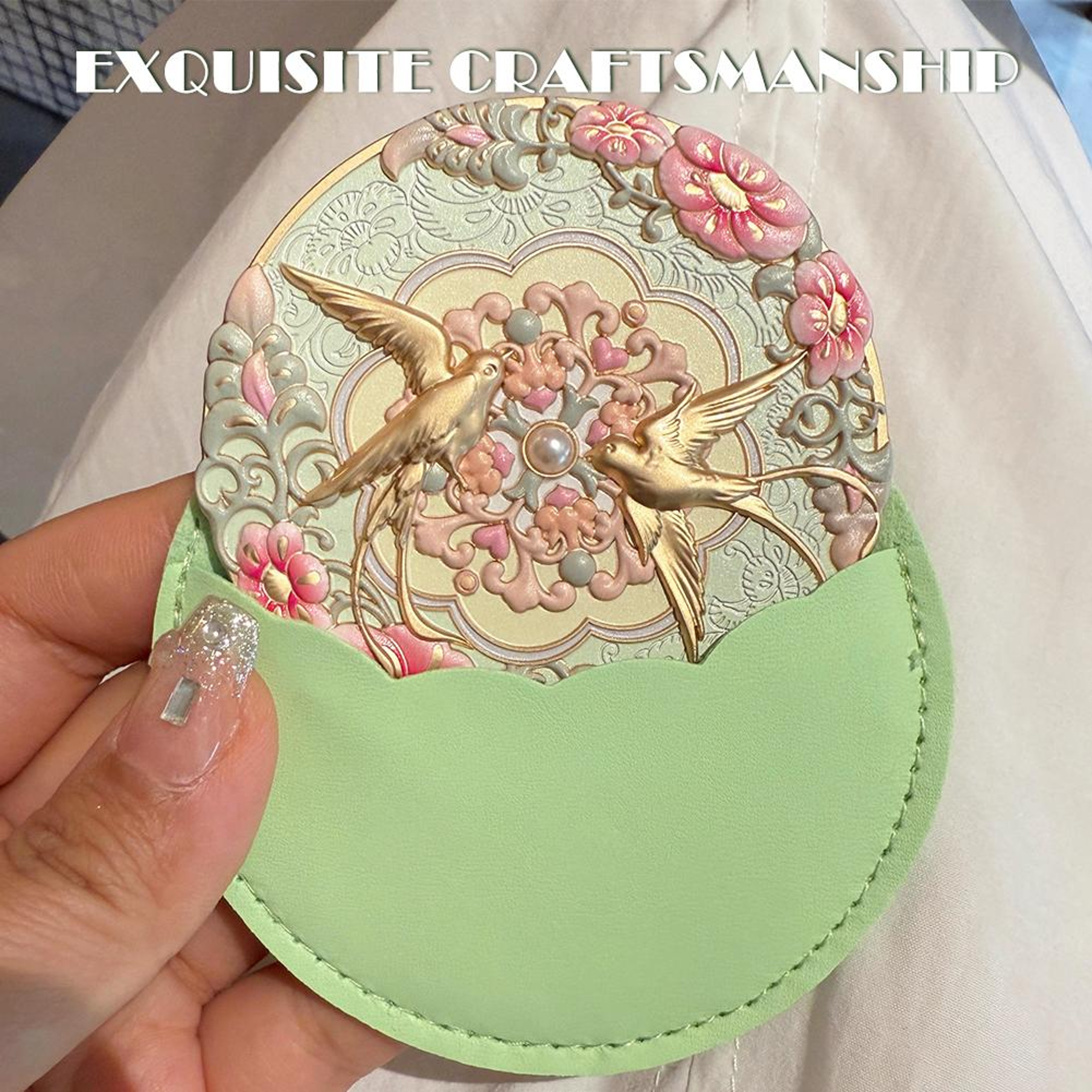 Vintage Chinese Makeup Mirror with Peony Design Portable Pocket Compact Mirror – view 4