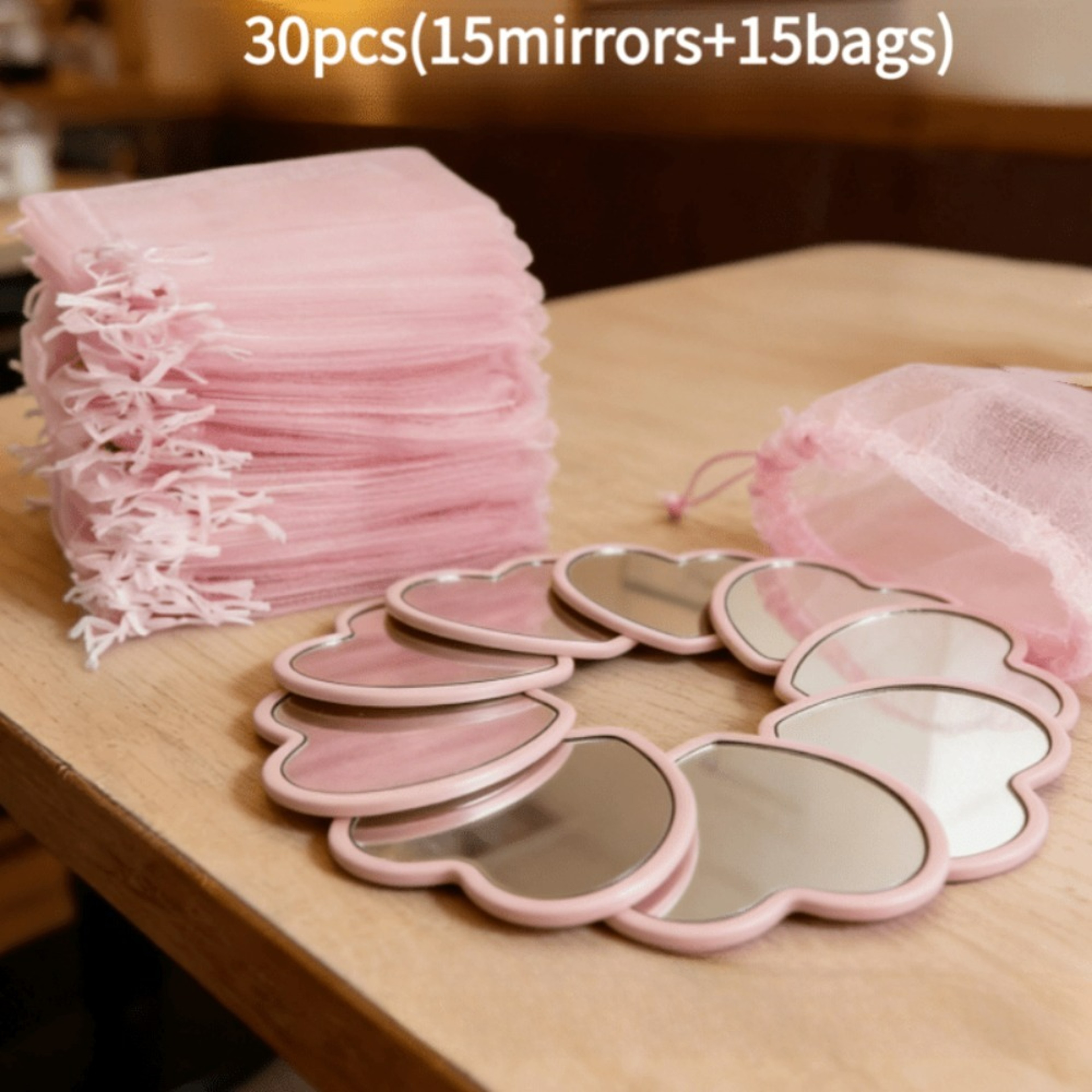 Piece Heart Compact Mirror Set with Pink Storage Bag for Travel, Weddings & Skincare – view 7