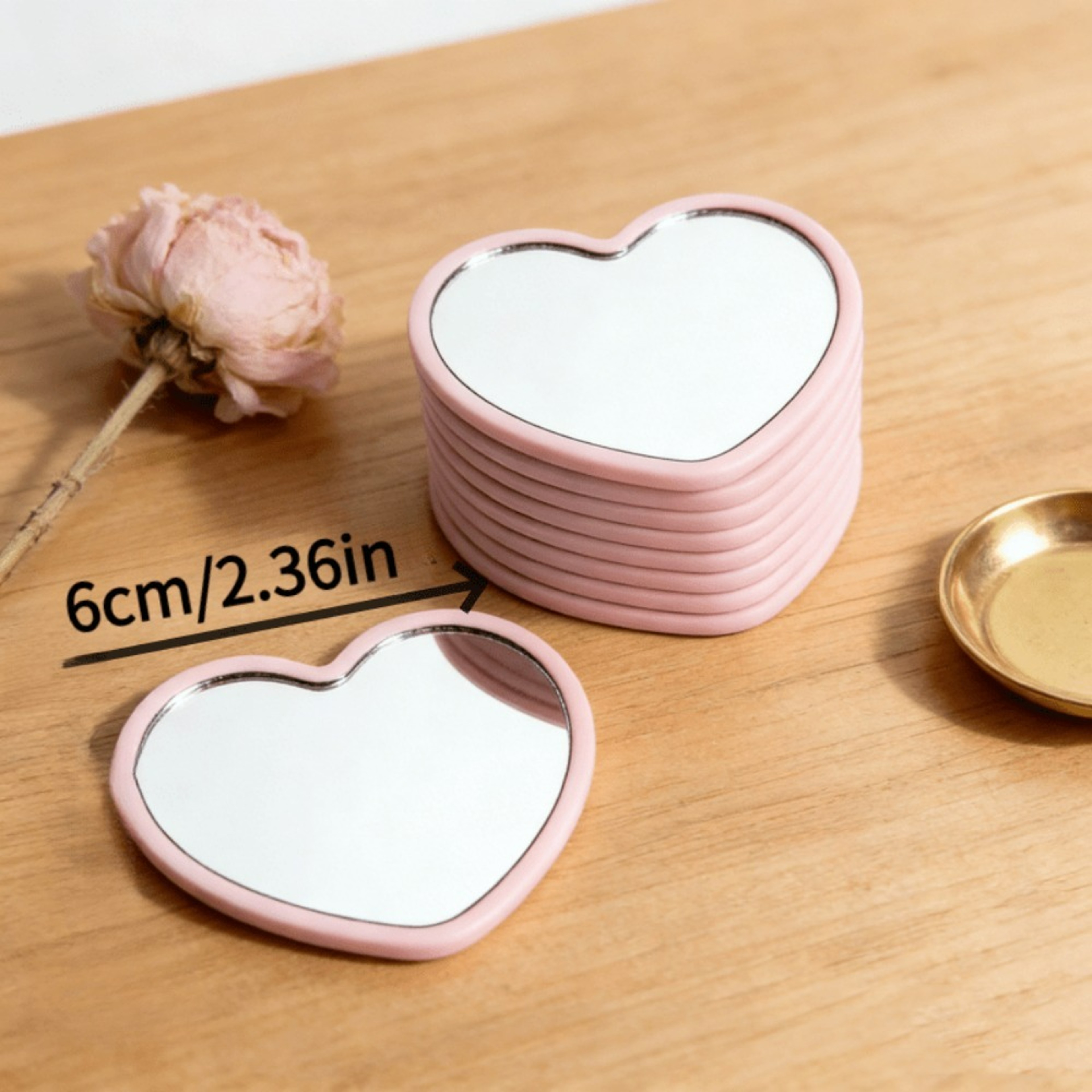 Piece Heart Compact Mirror Set with Pink Storage Bag for Travel, Weddings & Skincare – view 5