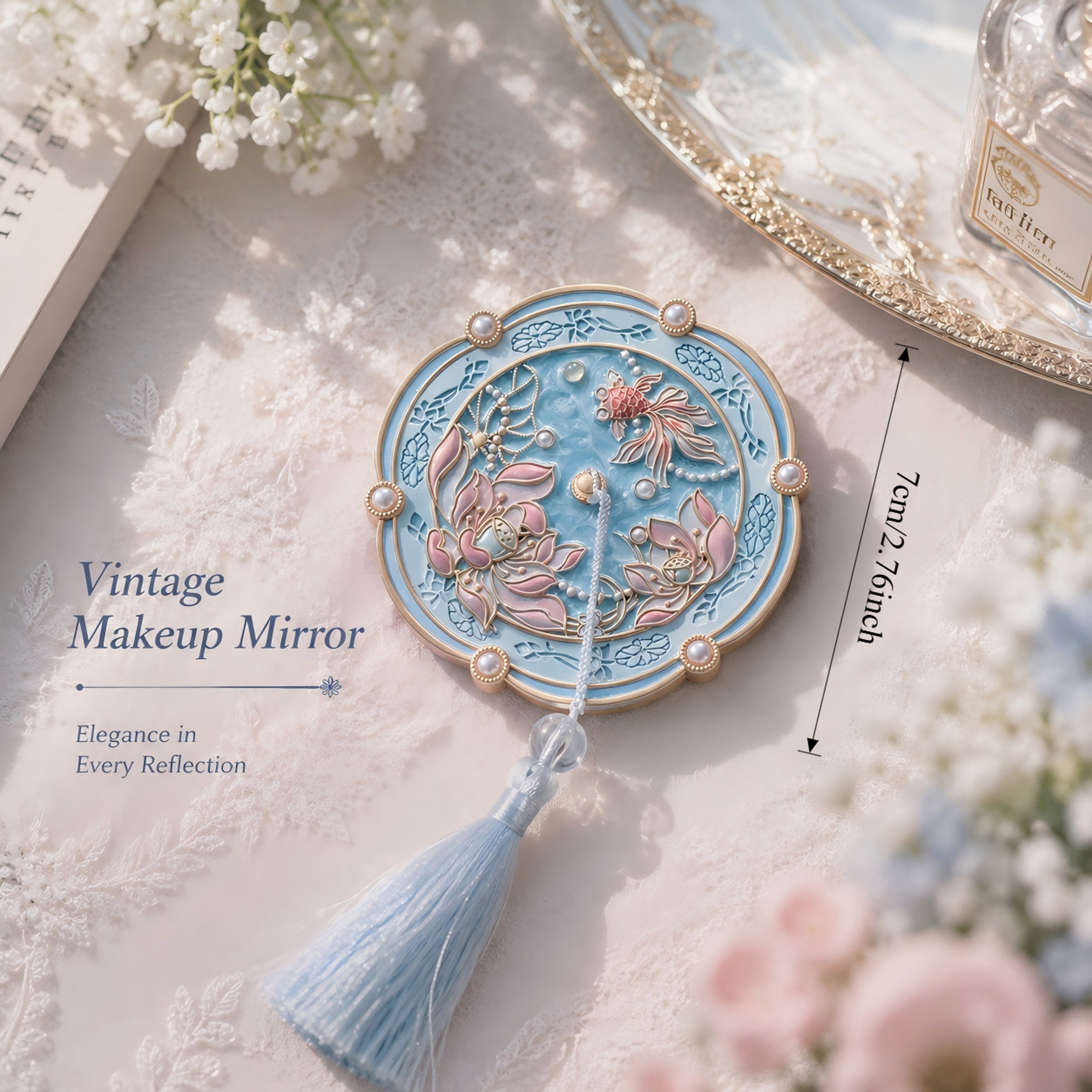 Chinese Compact Mirror Vintage Makeup Mirror Portable Travel Pocket Mirror Gift for Her – view 6