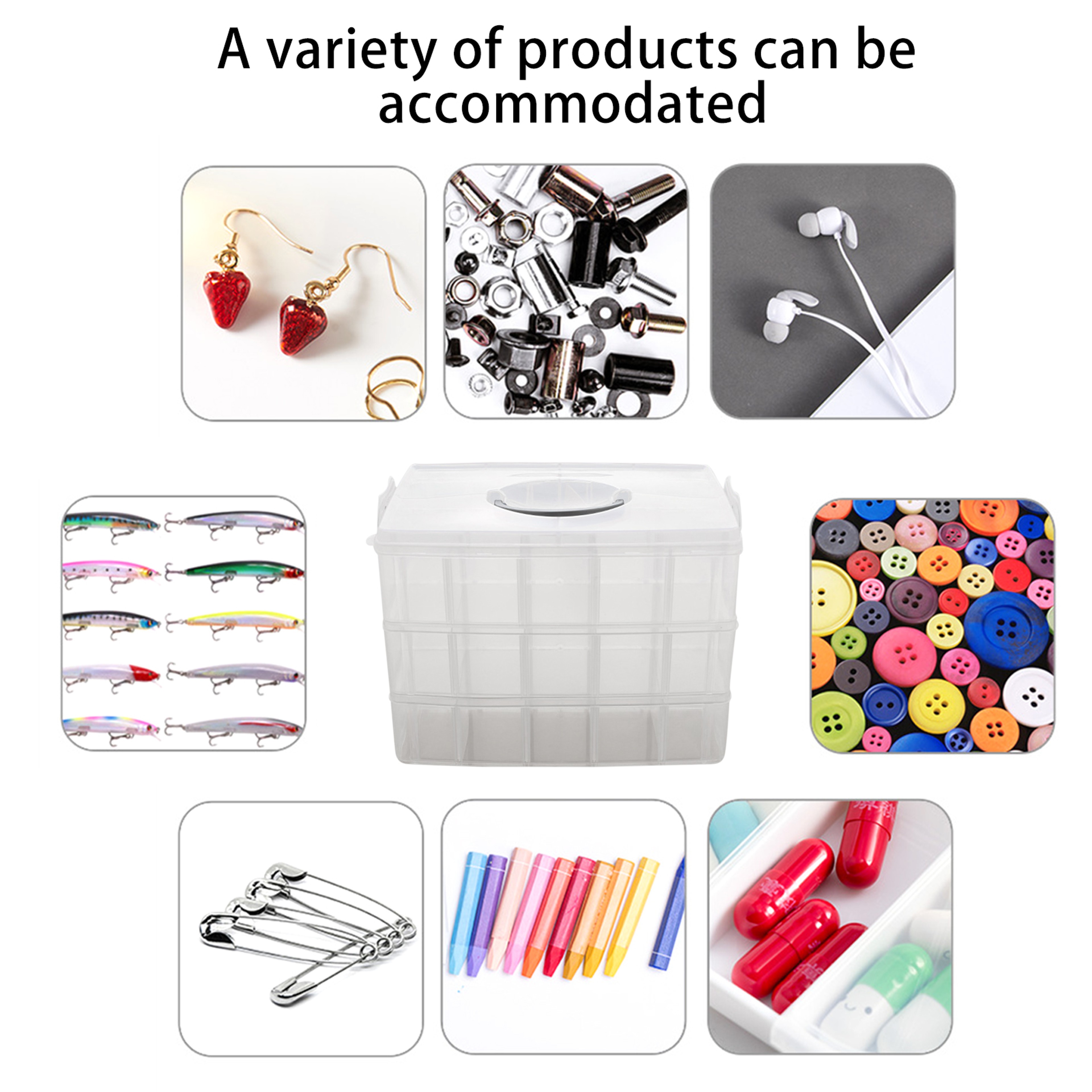 3 Tier Craft Storage Organizer With 30 Adjustable Grids And Portable Handle 3