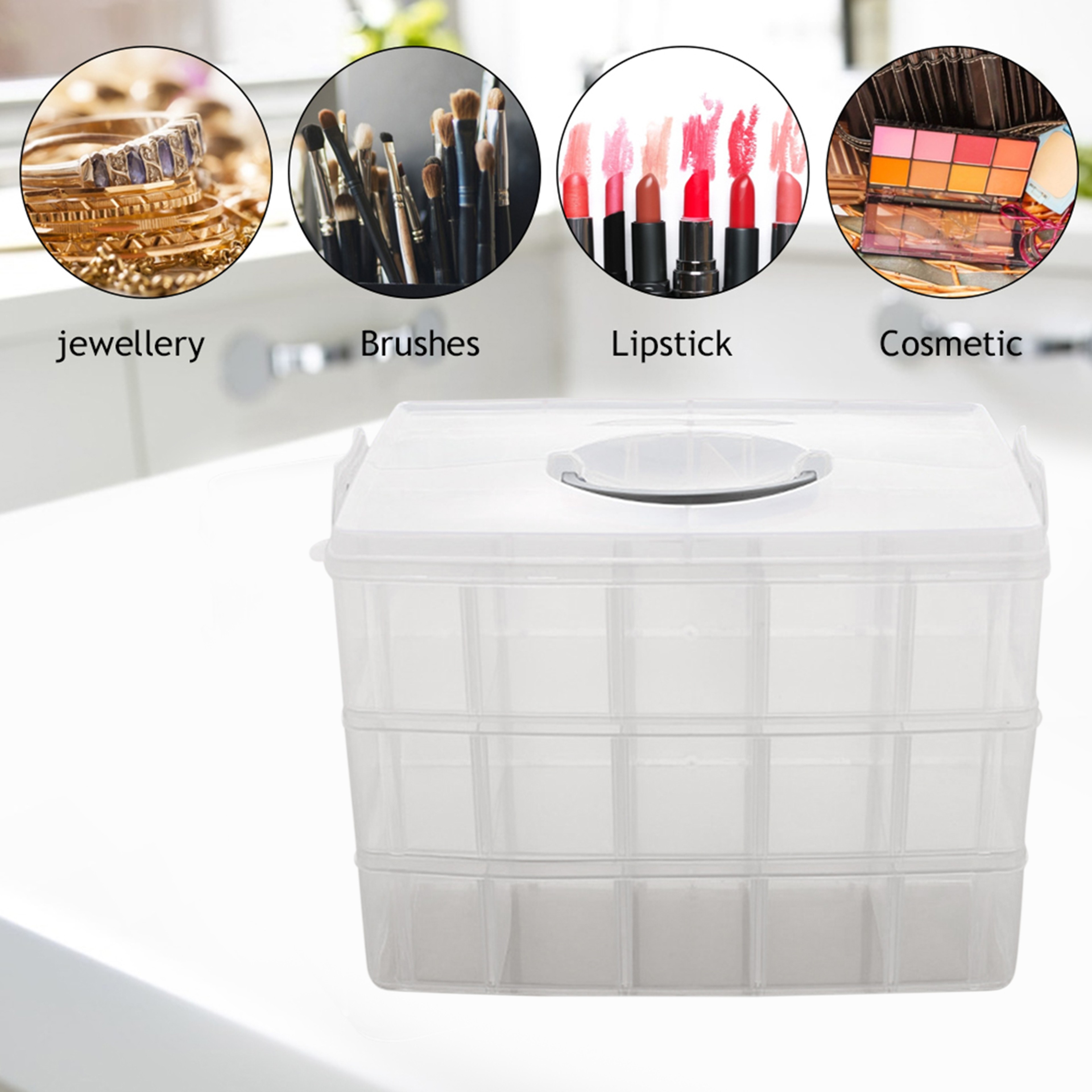 3 Tier Craft Storage Organizer With 30 Adjustable Grids And Portable Handle 4