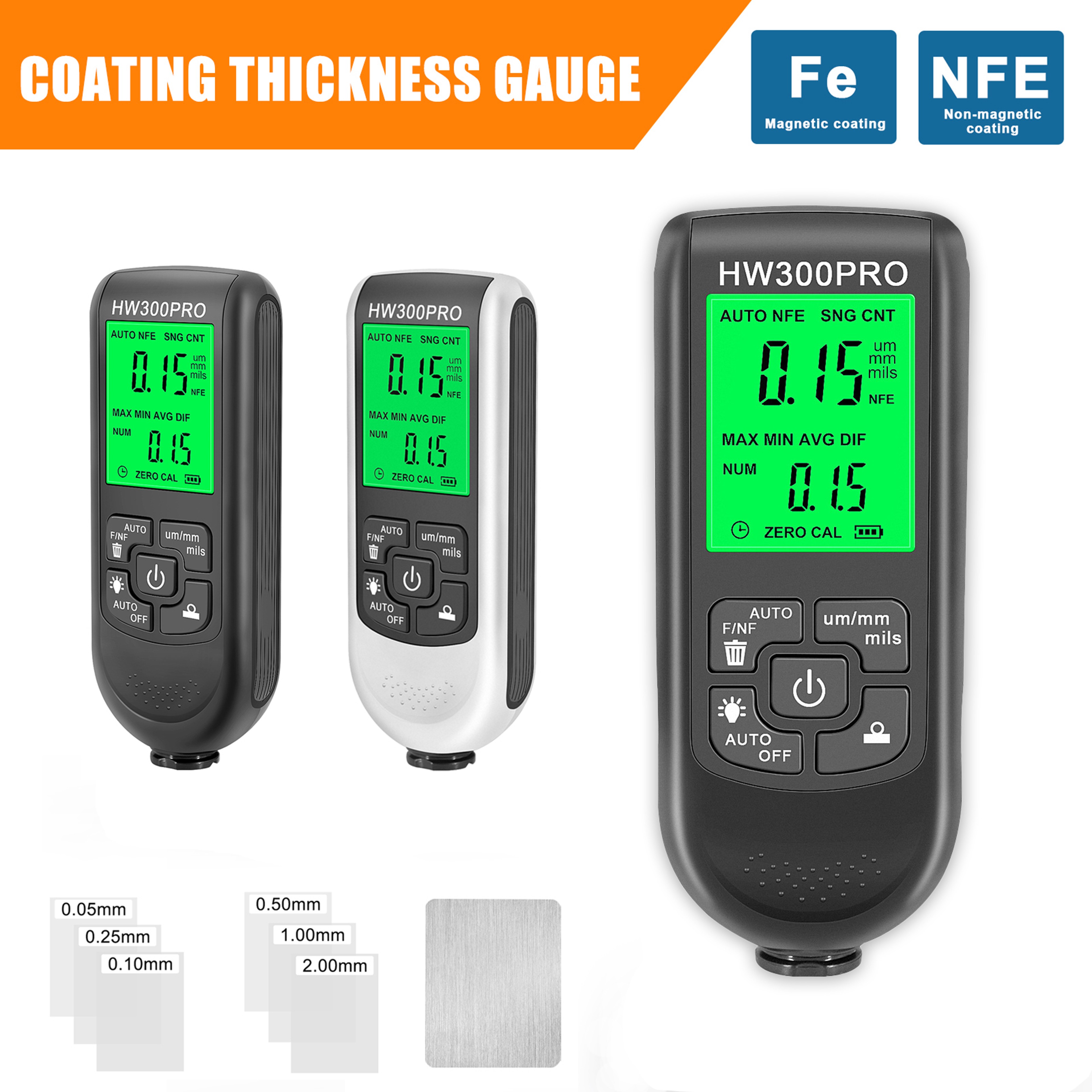 Car Paint Thickness Gauge Fe NFe Digital Coating Thickness Gauge 0 To 2000 Microns 1