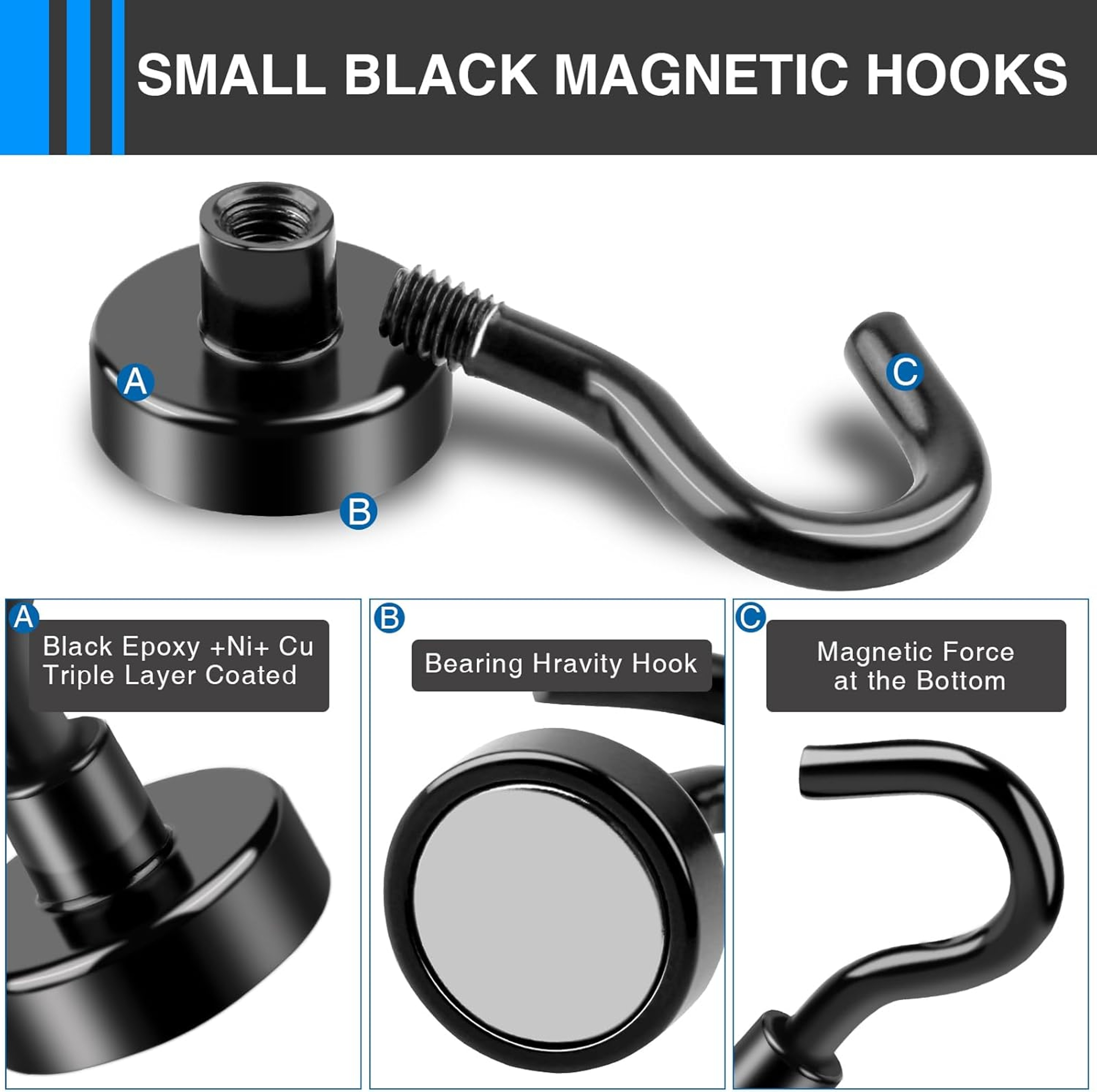 Heavy Duty Magnetic Hooks For Hanging Strong Black Utility Hooks For Home And Office 2