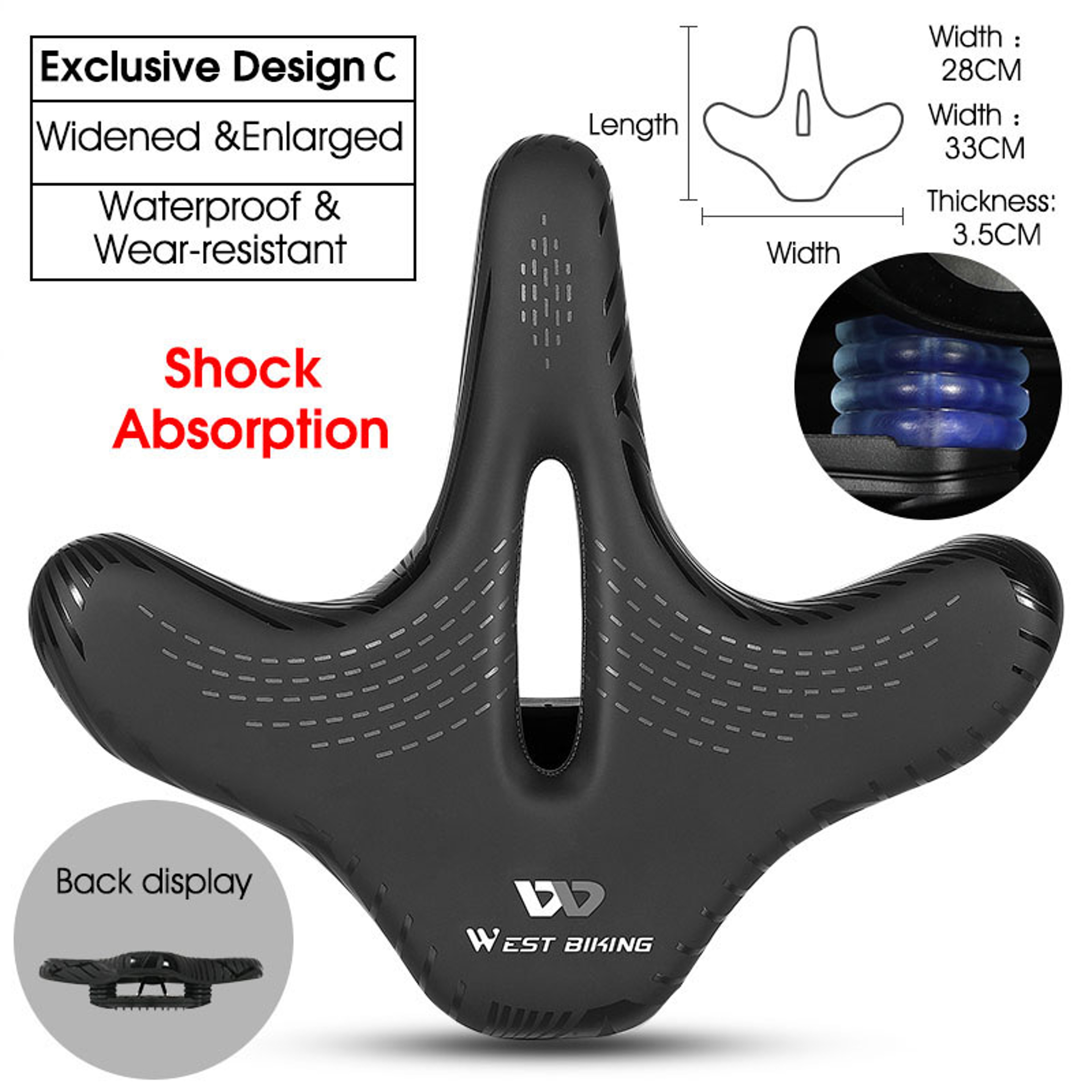 Wide Bicycle Saddle With Shock Absorption And Soft Padded Comfort 9