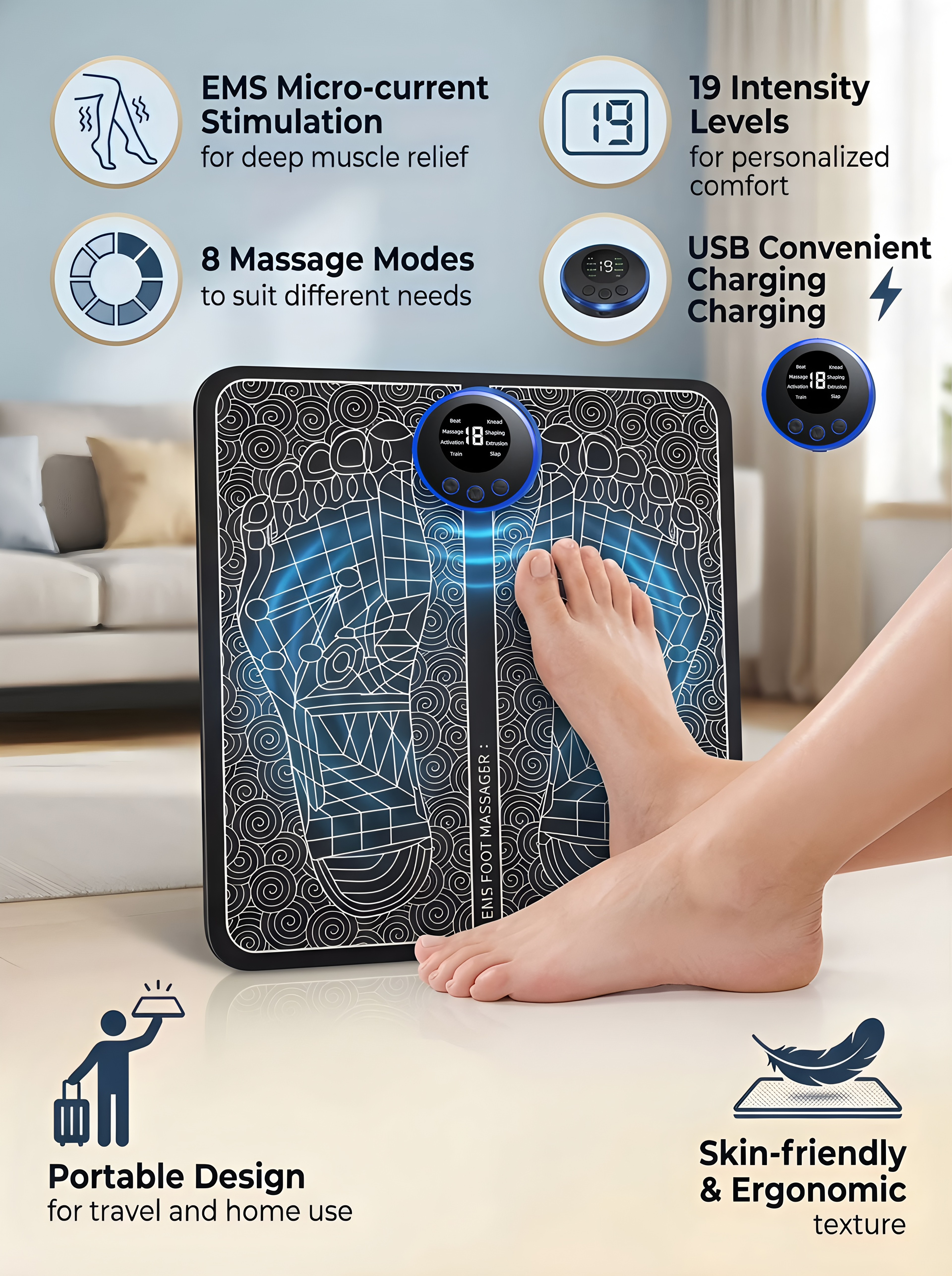 Rechargeable EMS Foot Massager Mat For Muscle Relaxation And Circulation Support 4