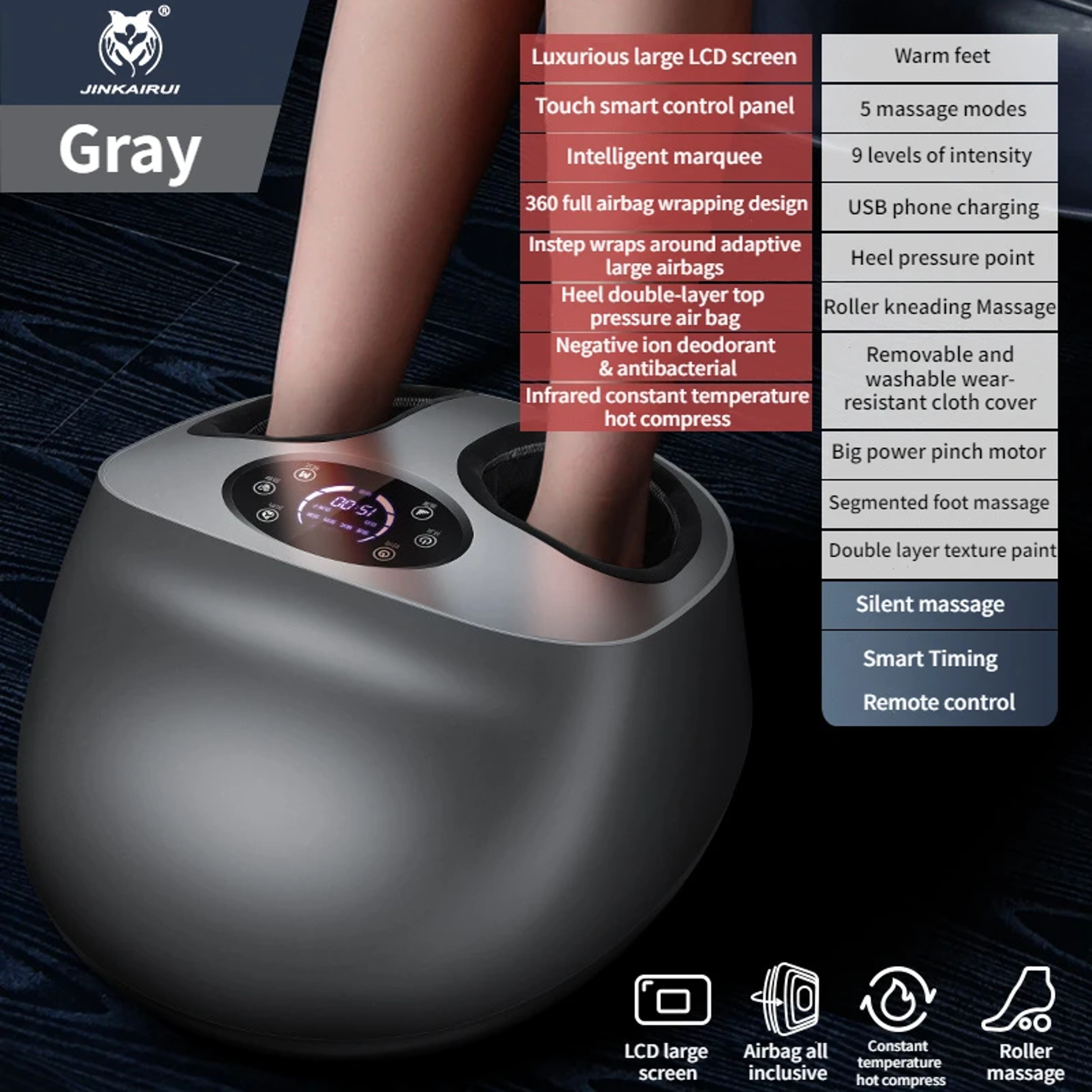 6D Airbag Heated Foot Massager With Shiatsu Kneading And Smart Touch Control 7