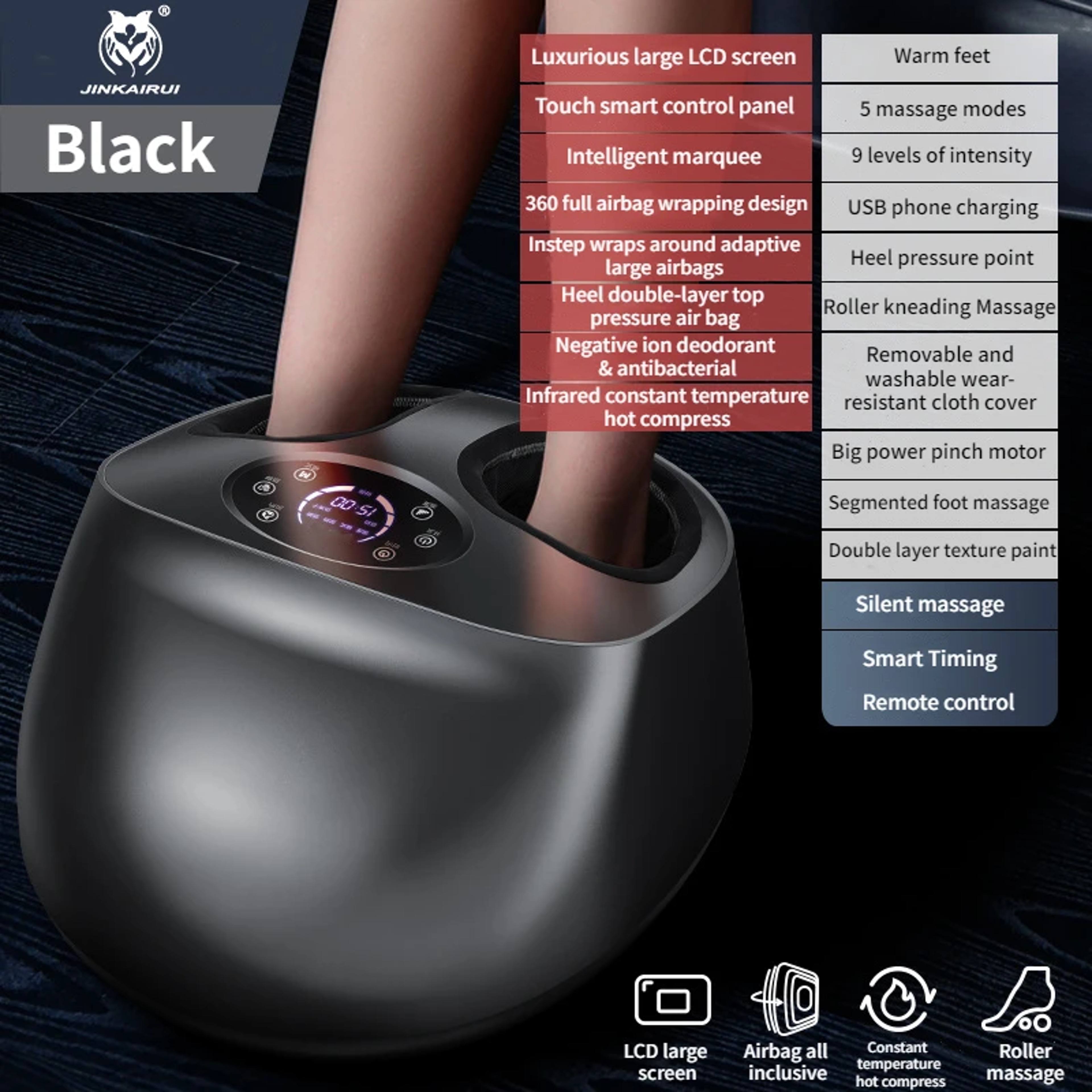 6D Airbag Heated Foot Massager With Shiatsu Kneading And Smart Touch Control 9