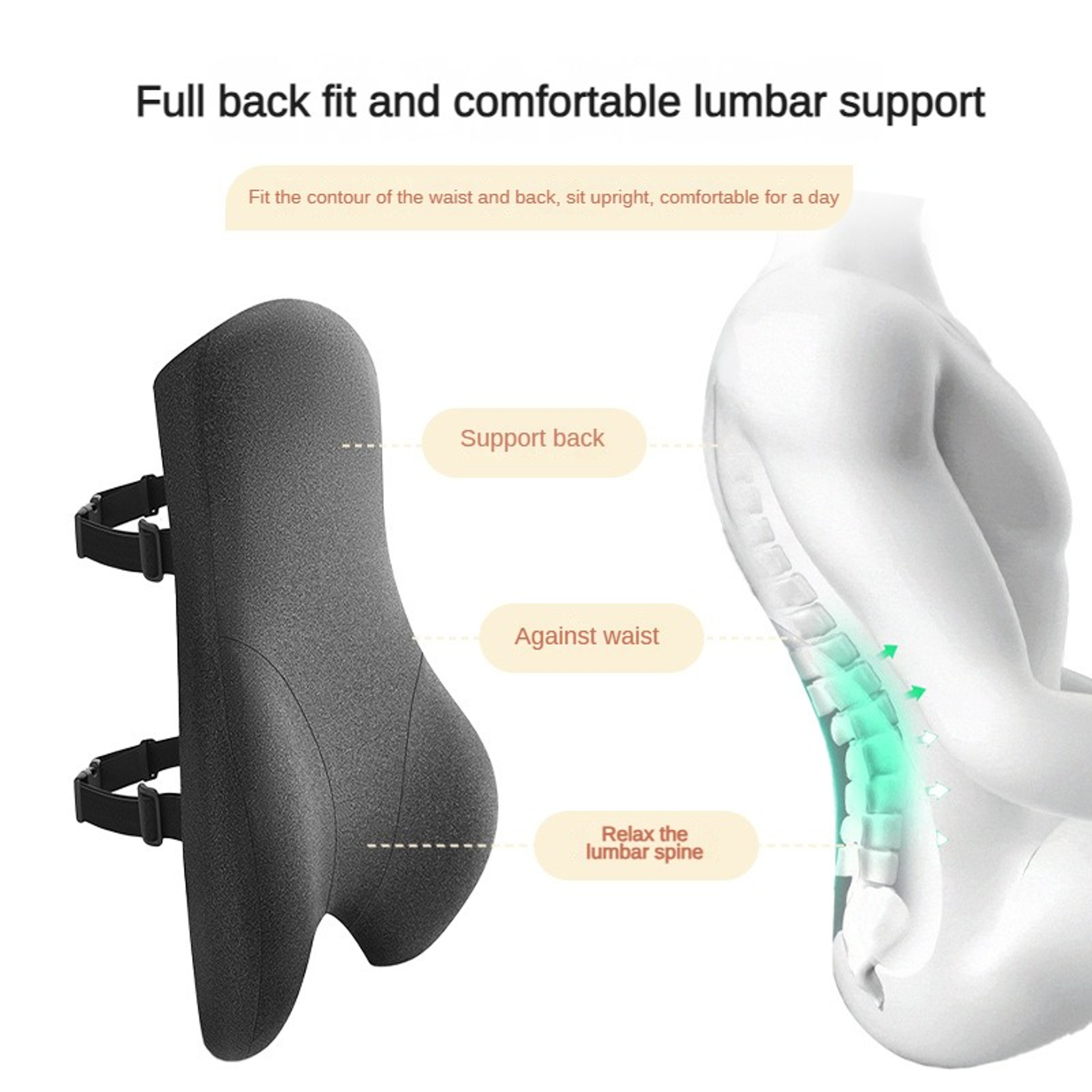 4D Curved Memory Foam Lumbar Support Pillow For Office Chair And Car 2