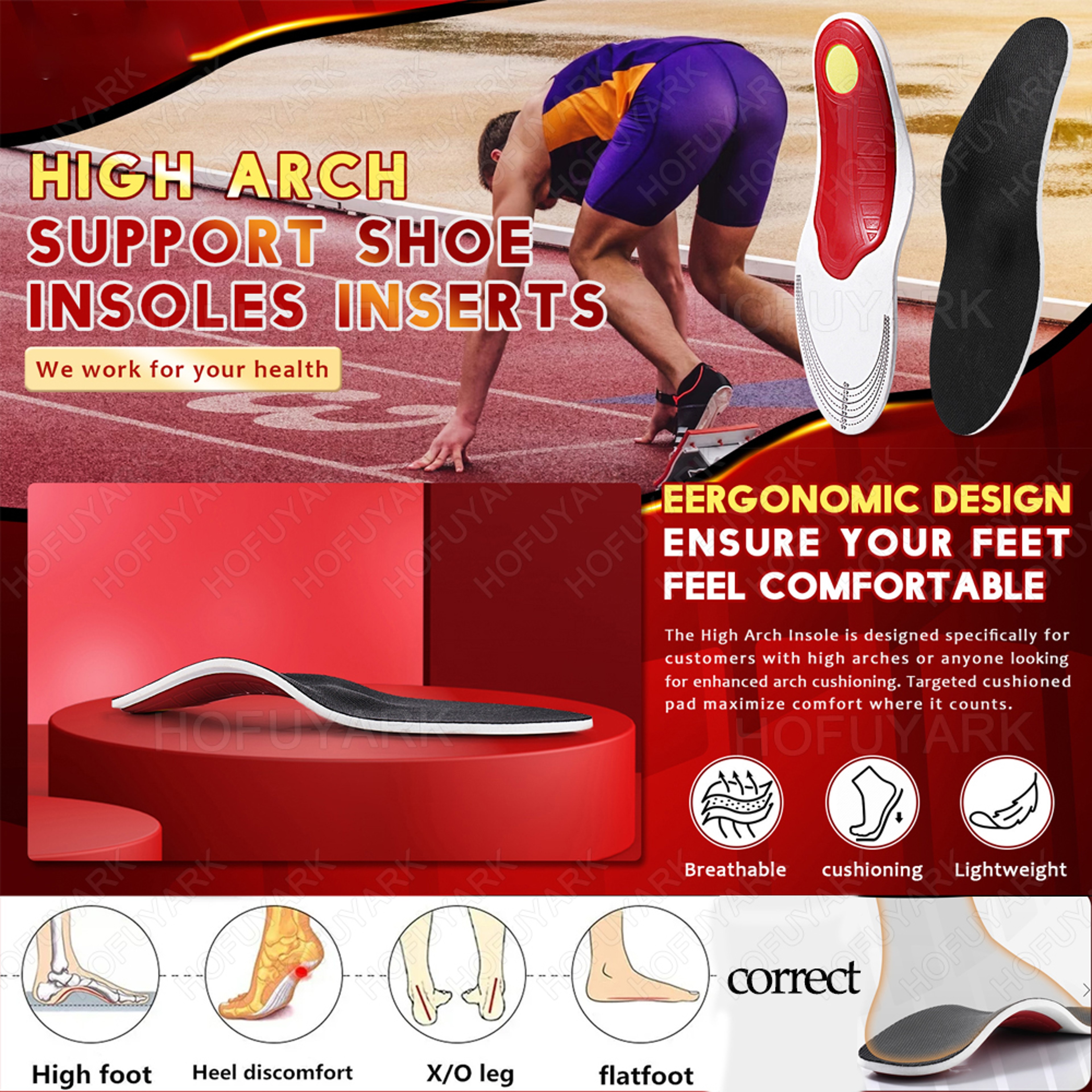 Orthopedic Arch Support Insoles for Plantar Fasciitis and Flat Feet – view 3
