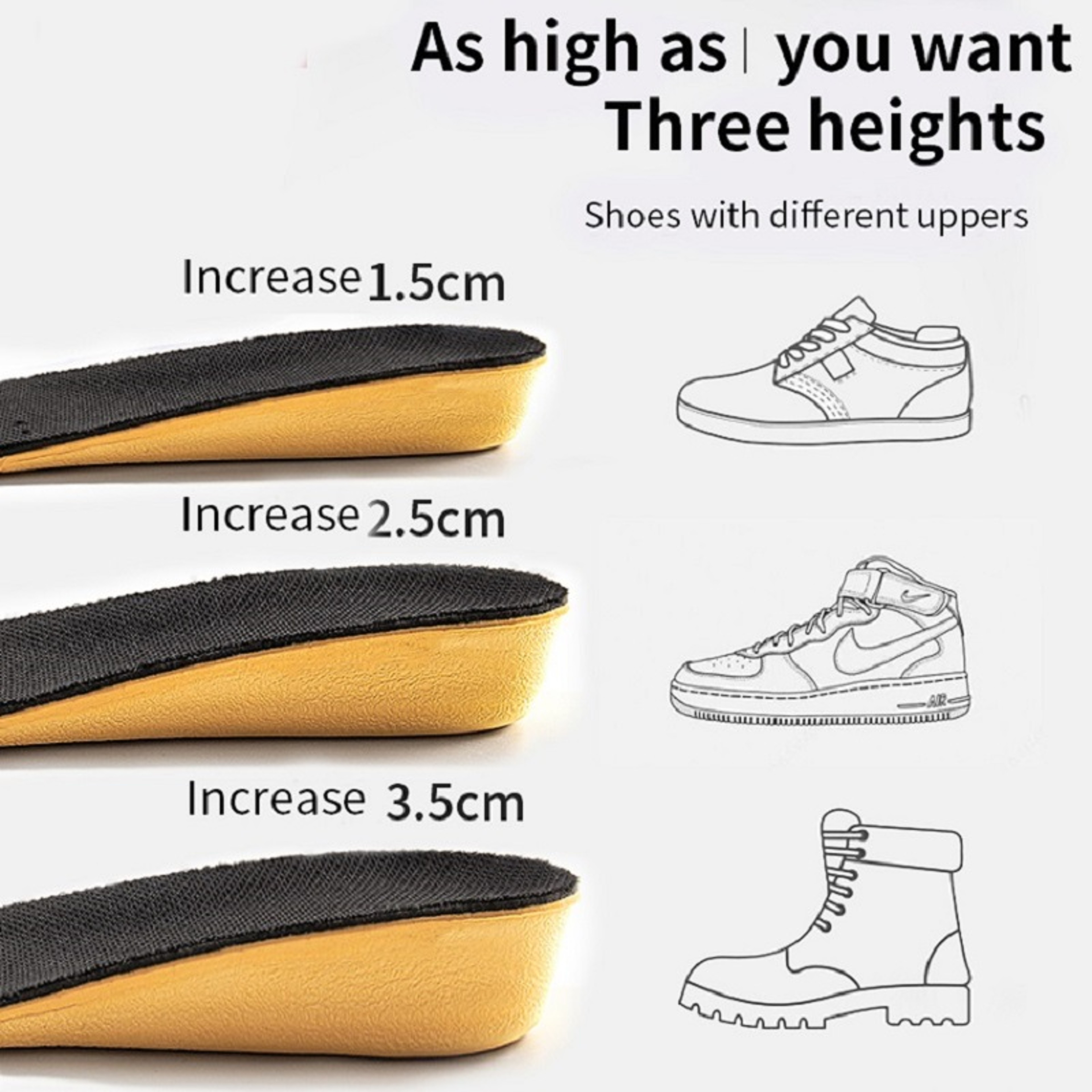 Invisible Height Increase Insoles Breathable Shock Absorbing Heel Lift Inserts For Men And Women 2