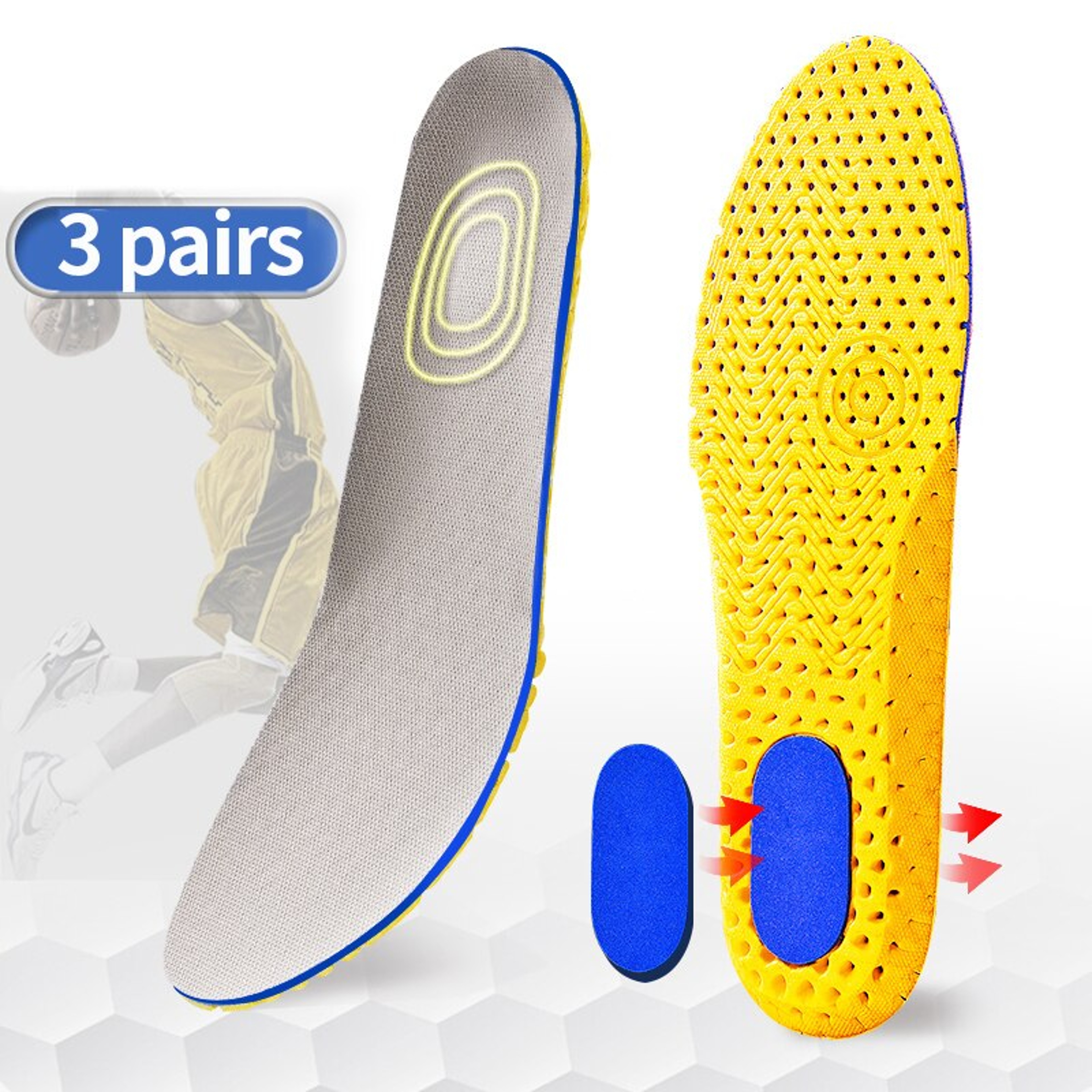 3 Pairs Memory Foam Orthopedic Insoles With Arch Support And Shock Absorption 0