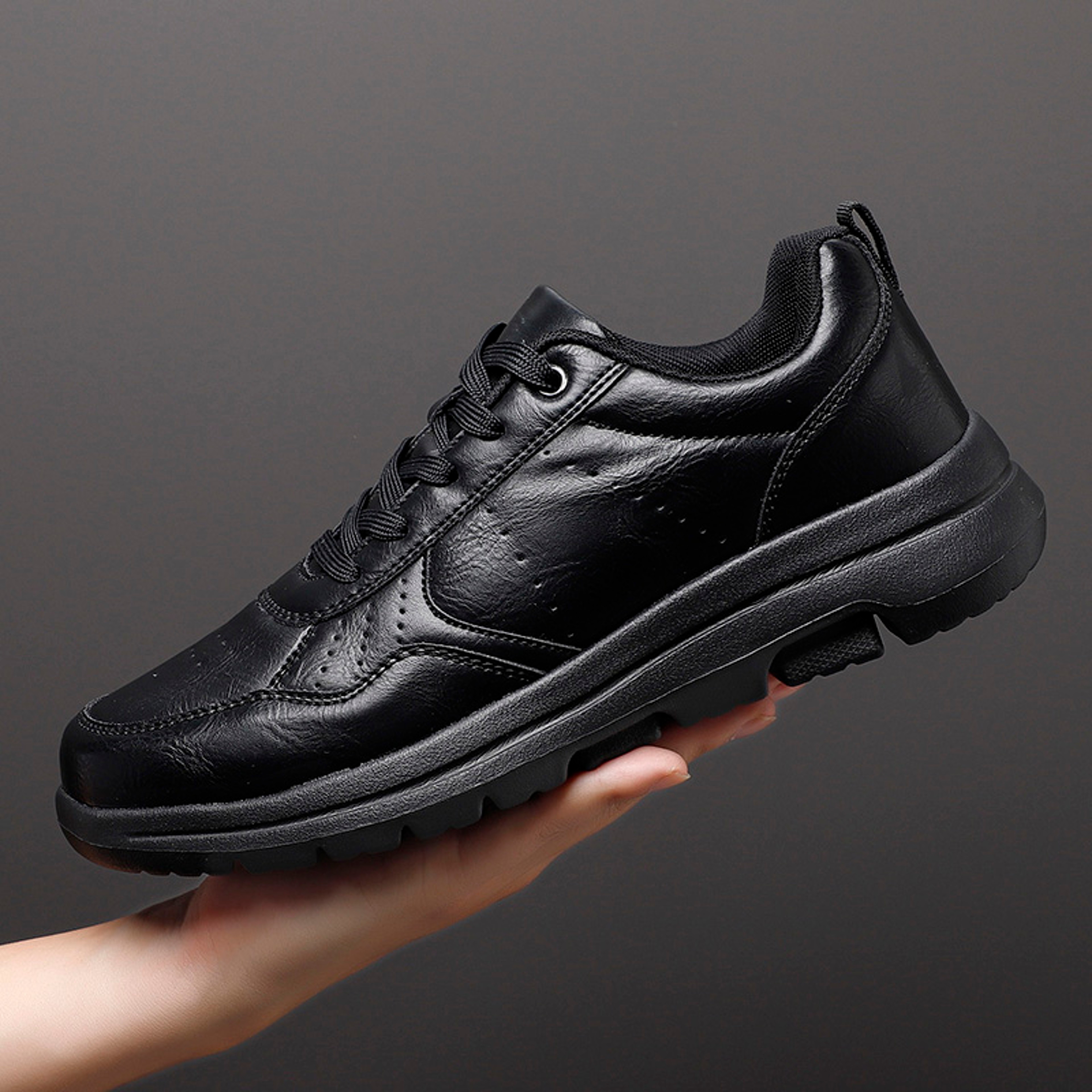 Mens Breathable Leather Casual Sneakers Non Slip Everyday Walking Shoes 2