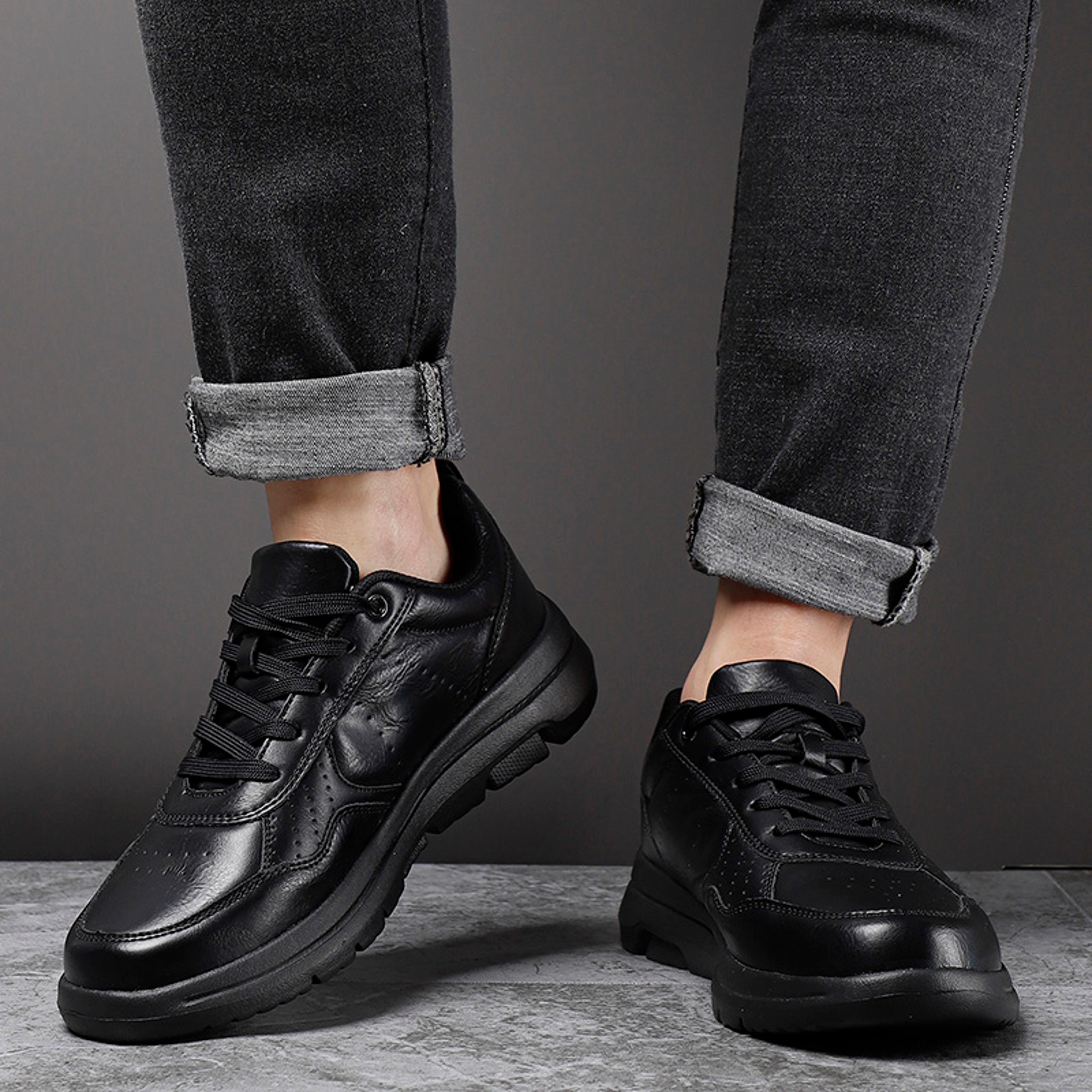Mens Breathable Leather Casual Sneakers Non Slip Everyday Walking Shoes 3