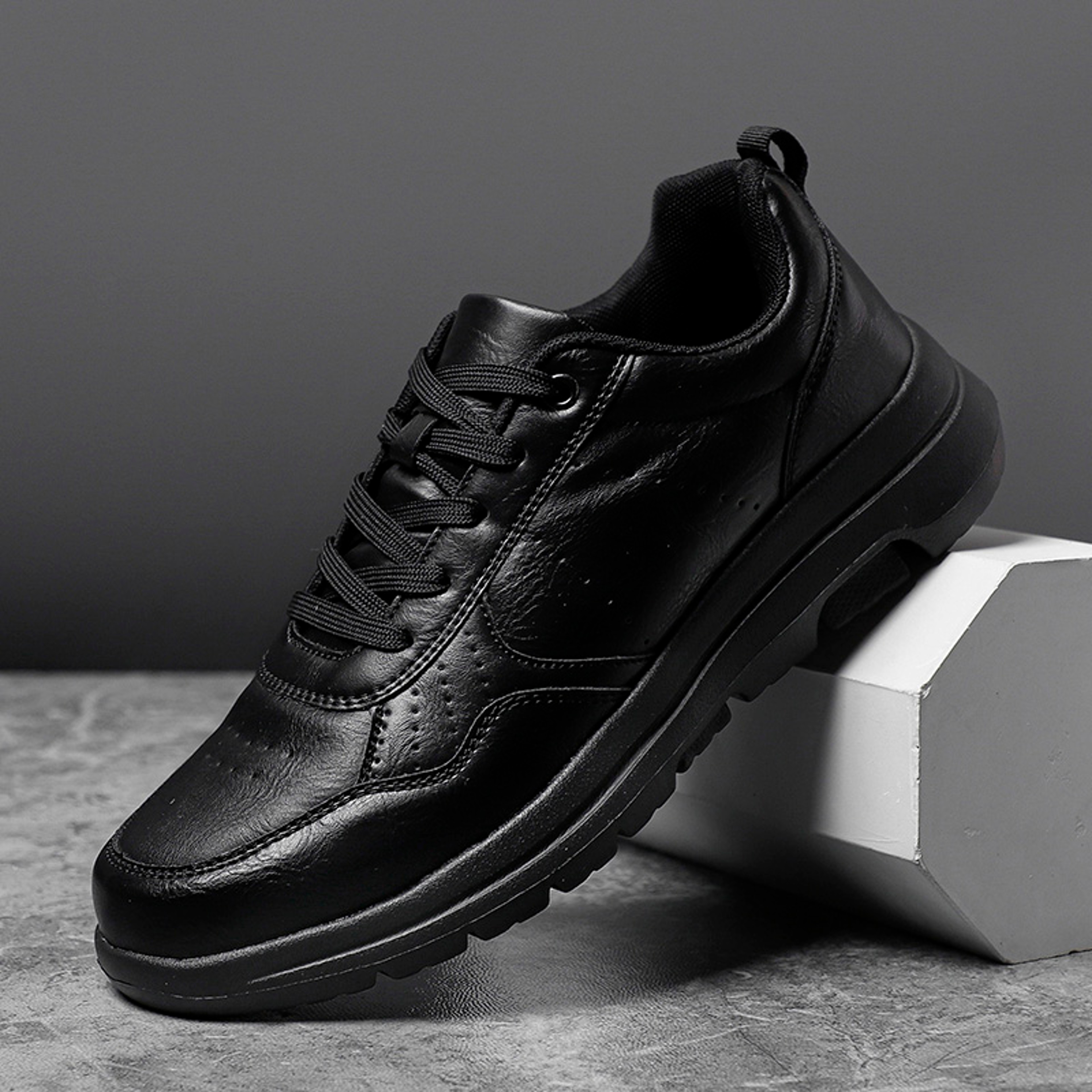 Mens Breathable Leather Casual Sneakers Non Slip Everyday Walking Shoes 6