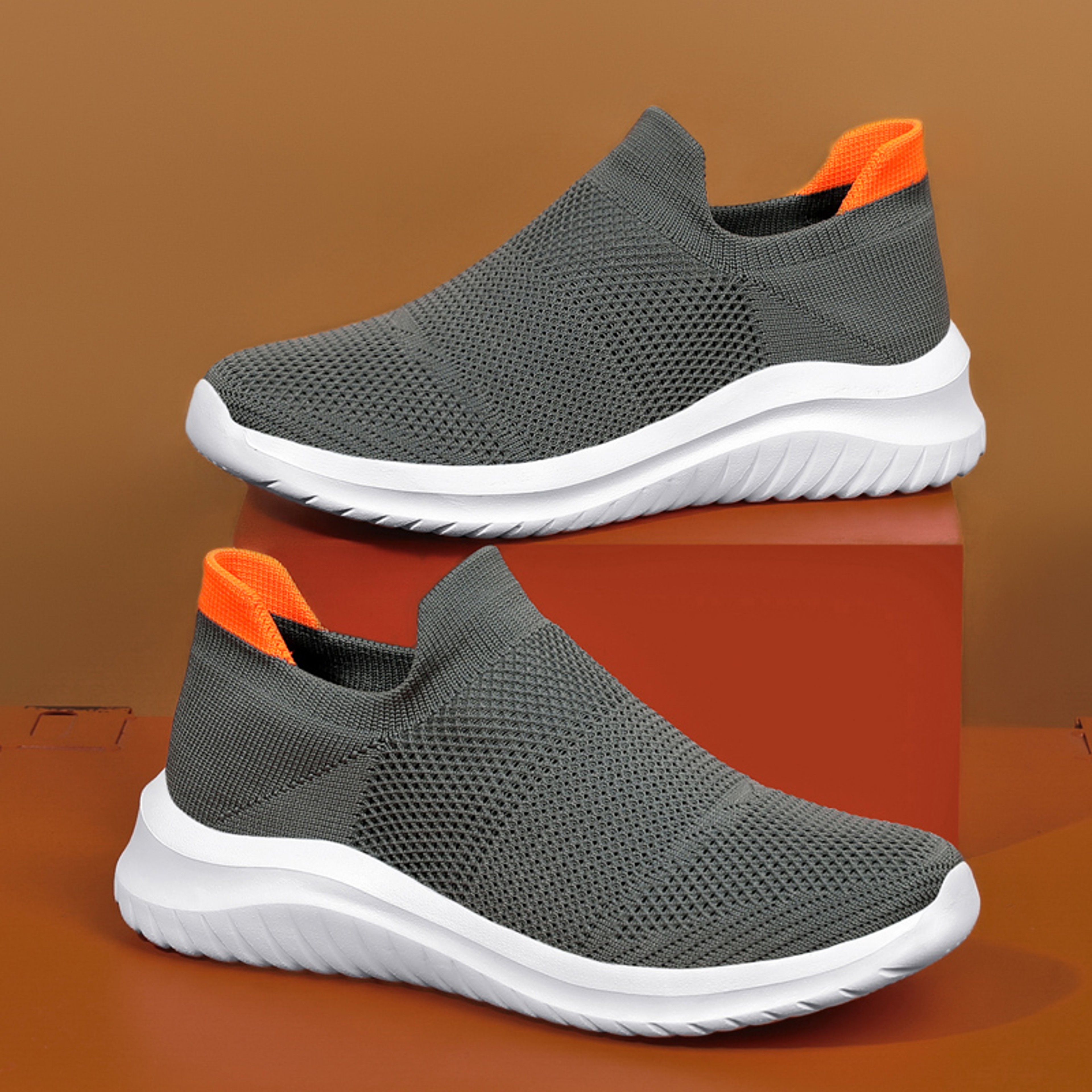 Mens Breathable Knit Running Shoes Lightweight Athletic Walking Sneakers 4