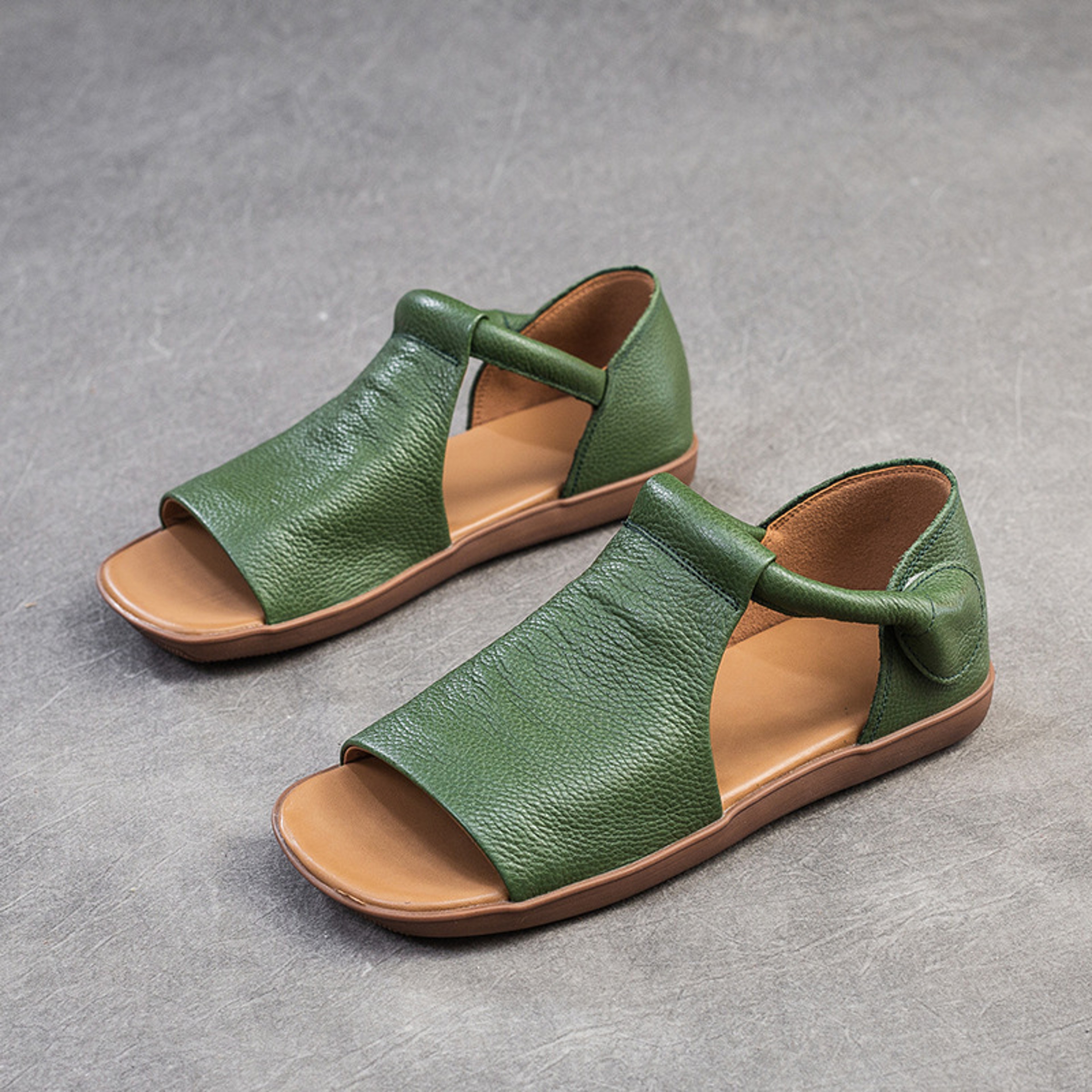 Retro Handmade Cowhide Leather Sandals For Women With Elastic Straps 8