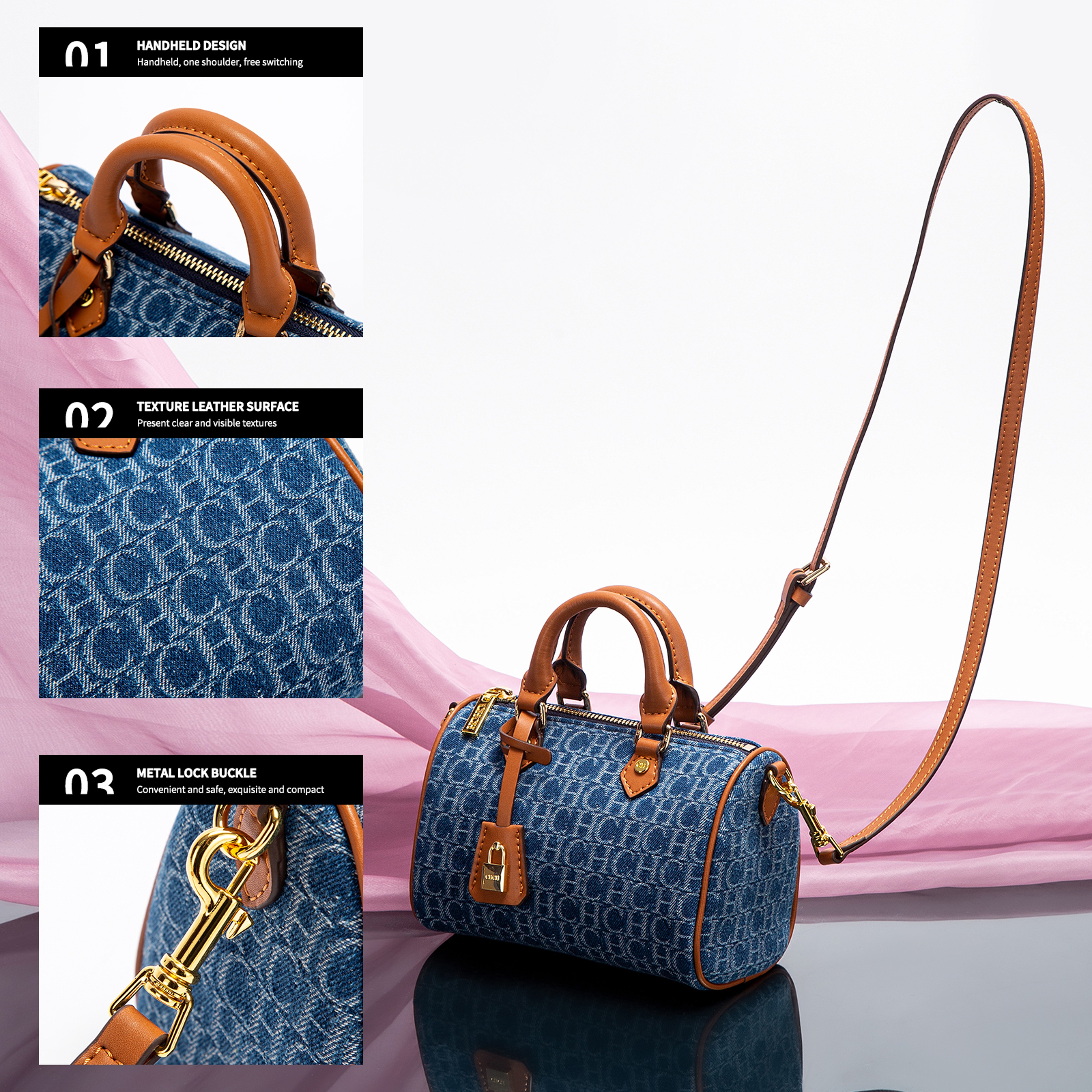 Denim Patchwork Pillow Shoulder Bag for Women Casual Handbag – view 4