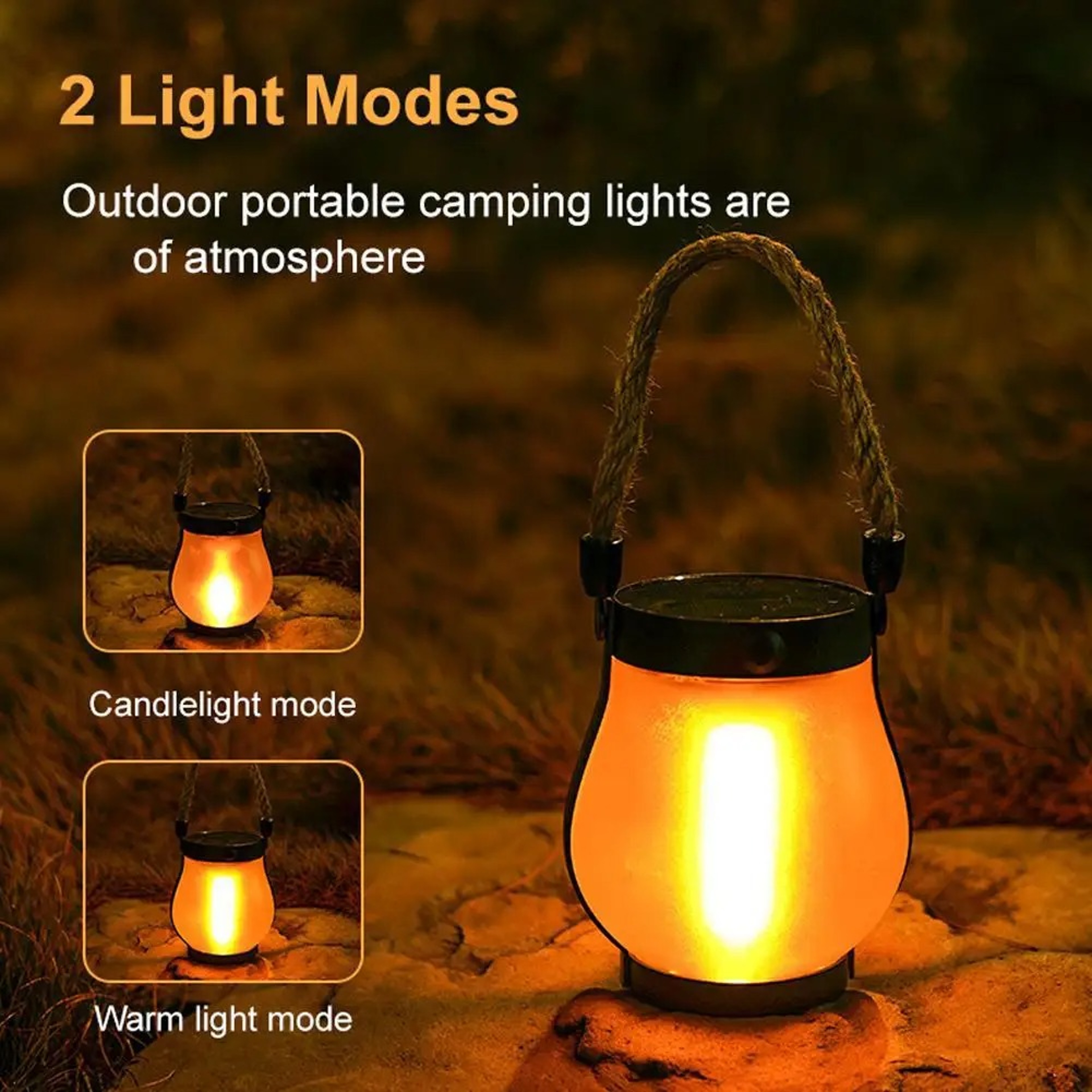 Solar Flame Camping Lantern USB Rechargeable Waterproof Outdoor Light 5