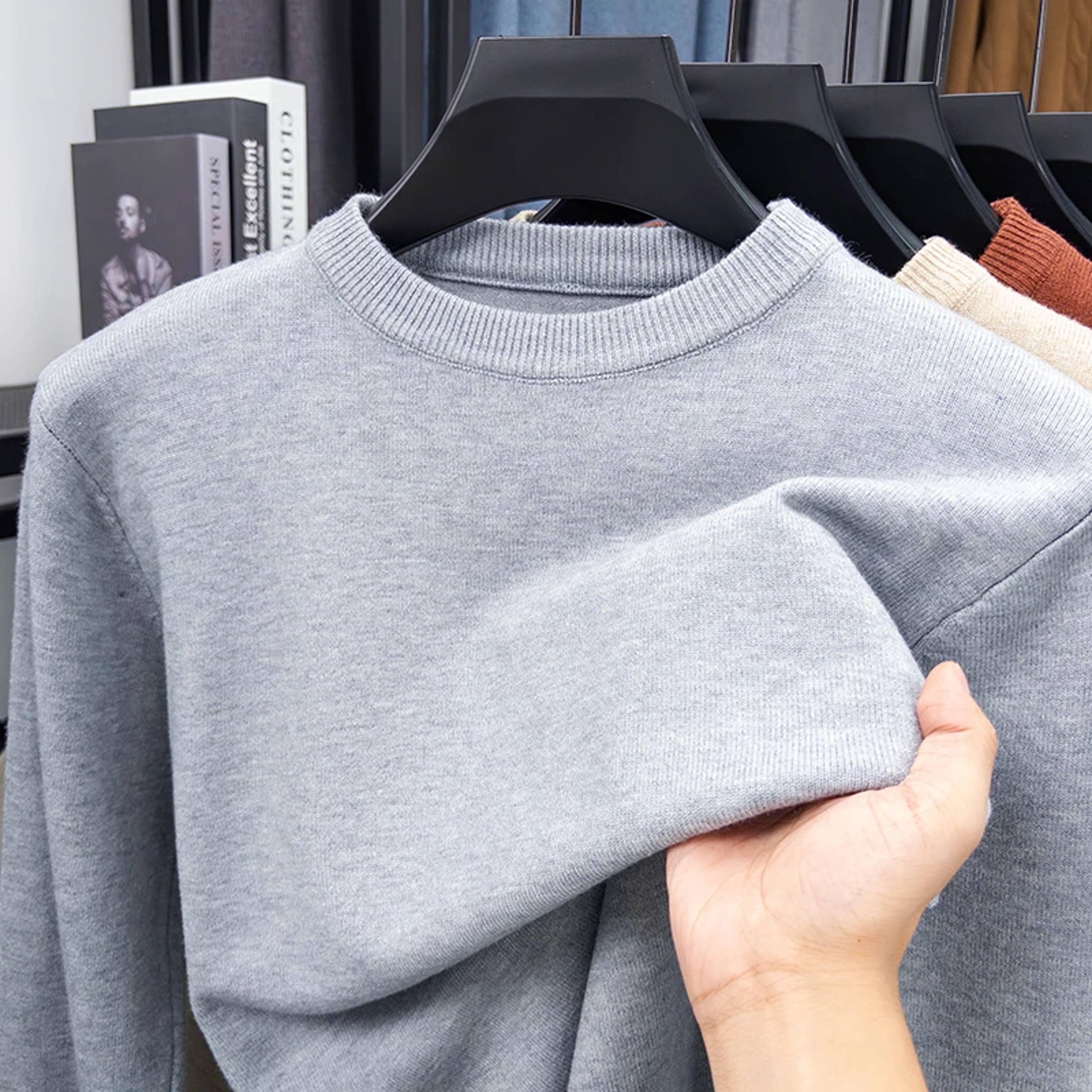 Mens Diamond Pattern Knit Sweater Casual Crew Neck Pullover 3