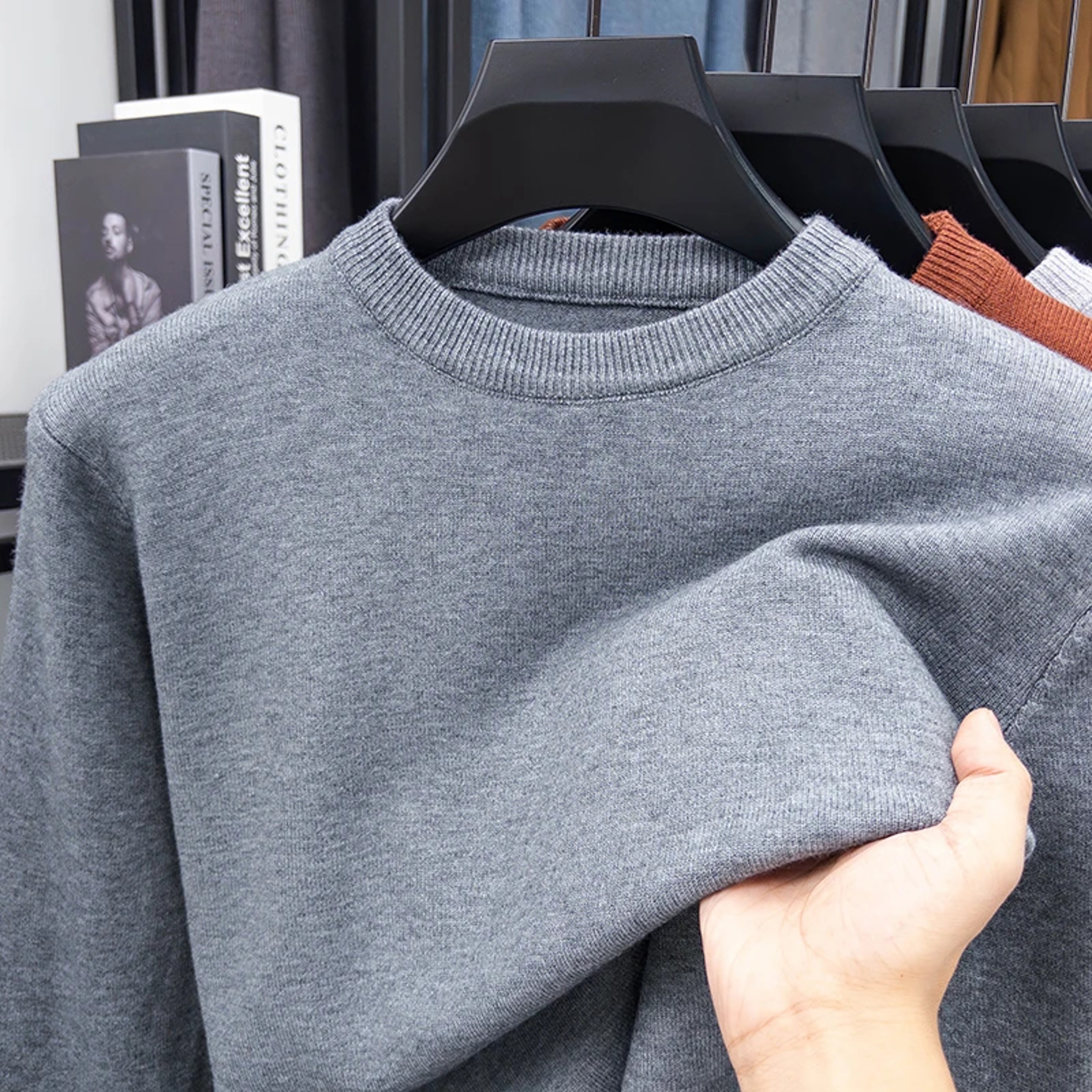 Mens Diamond Pattern Knit Sweater Casual Crew Neck Pullover 5