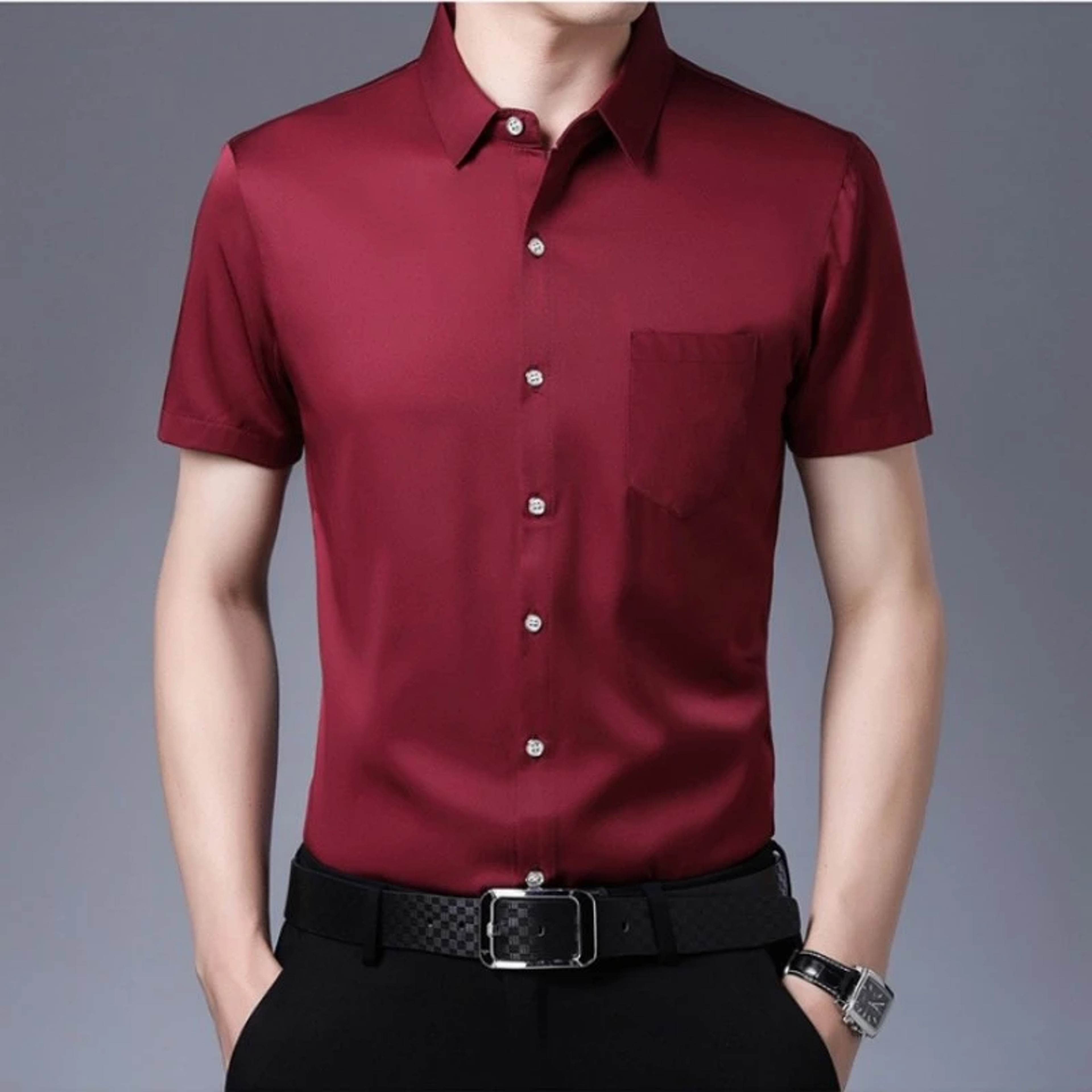 Men's Business Casual Shirt Wrinkle Resistant Short Sleeve Dress Shirt – view 7