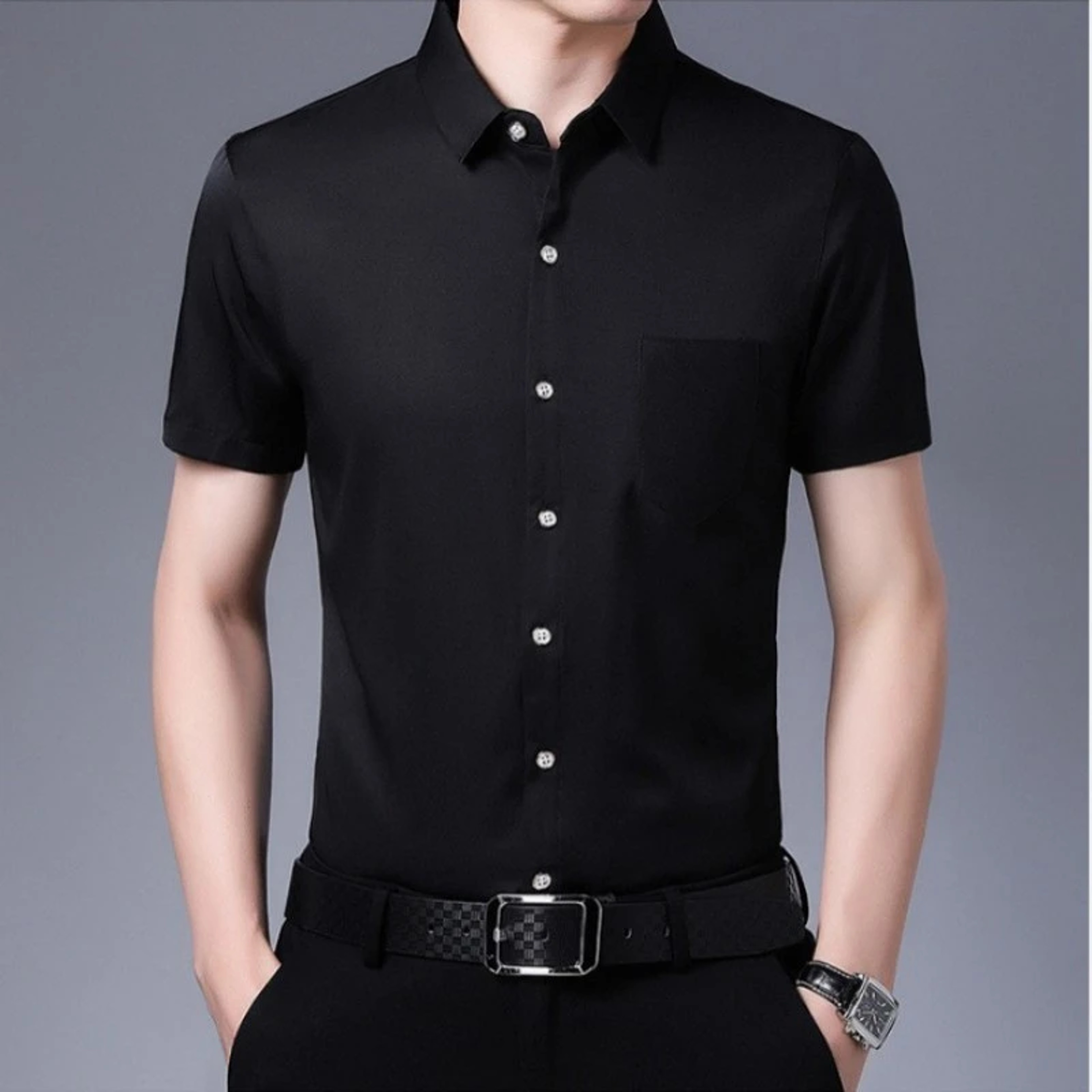 Men's Business Casual Shirt Wrinkle Resistant Short Sleeve Dress Shirt – view 12
