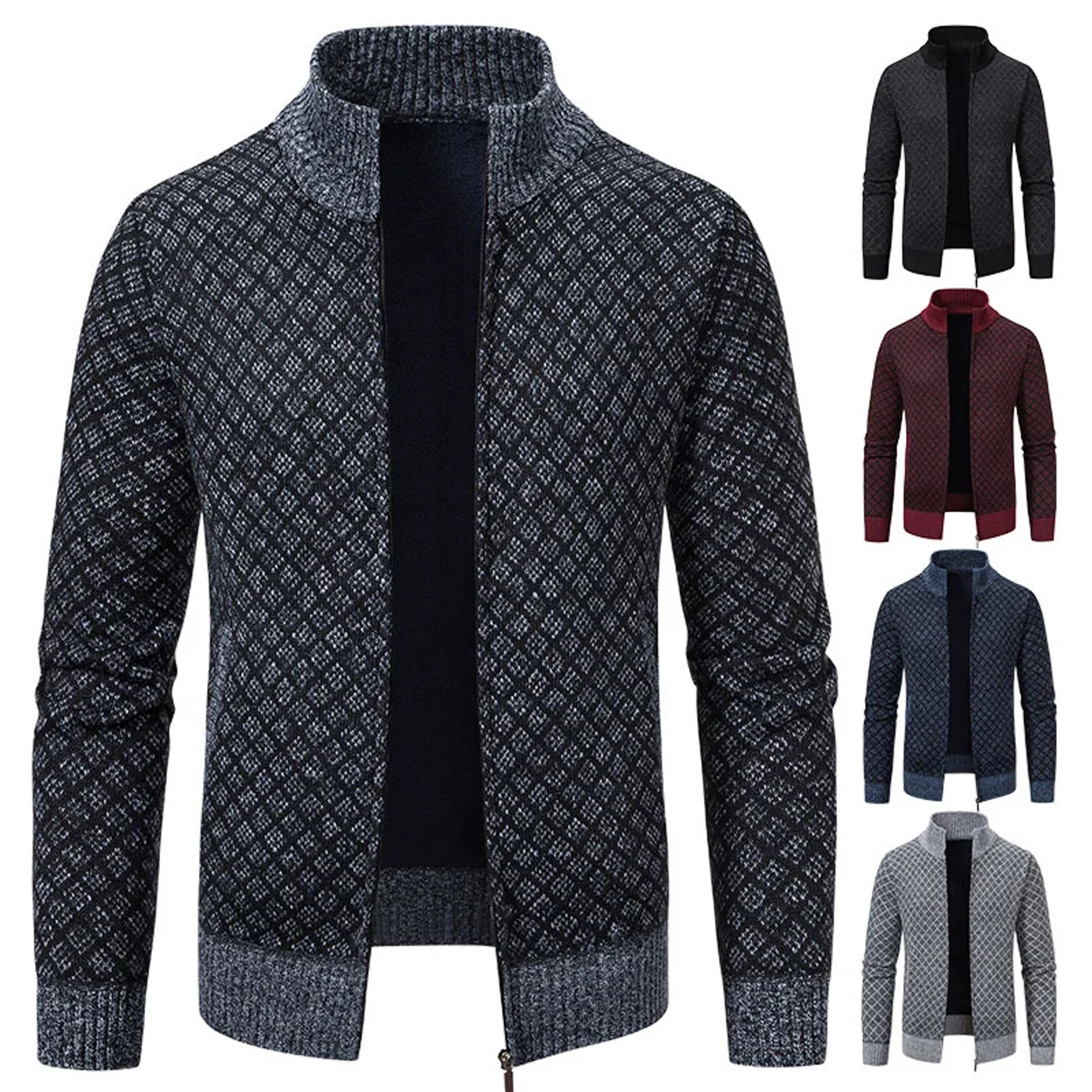 Men's High Collar Fleece Lined Knitted Jacket Warm Winter Sweater – view 2