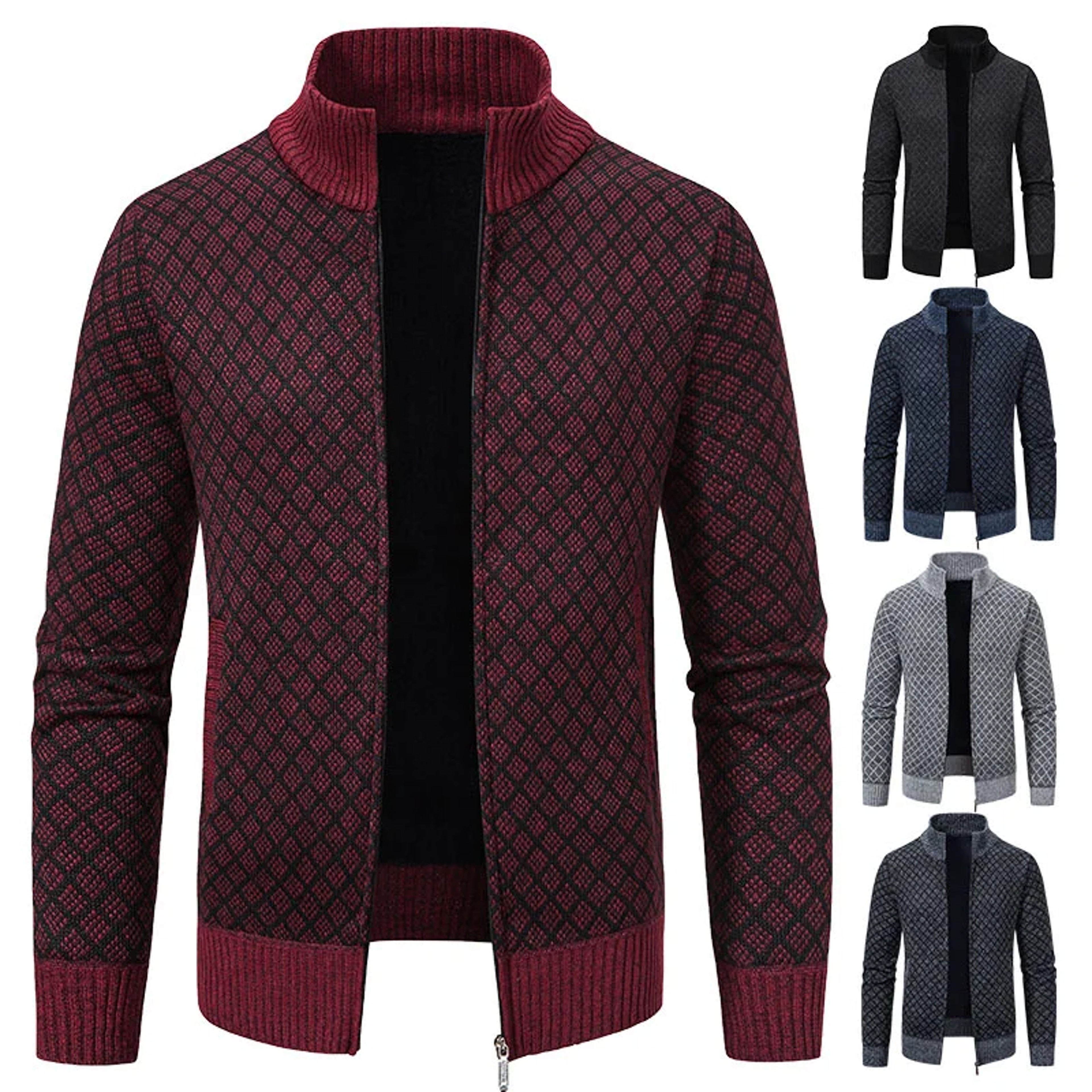 Men's High Collar Fleece Lined Knitted Jacket Warm Winter Sweater – view 5