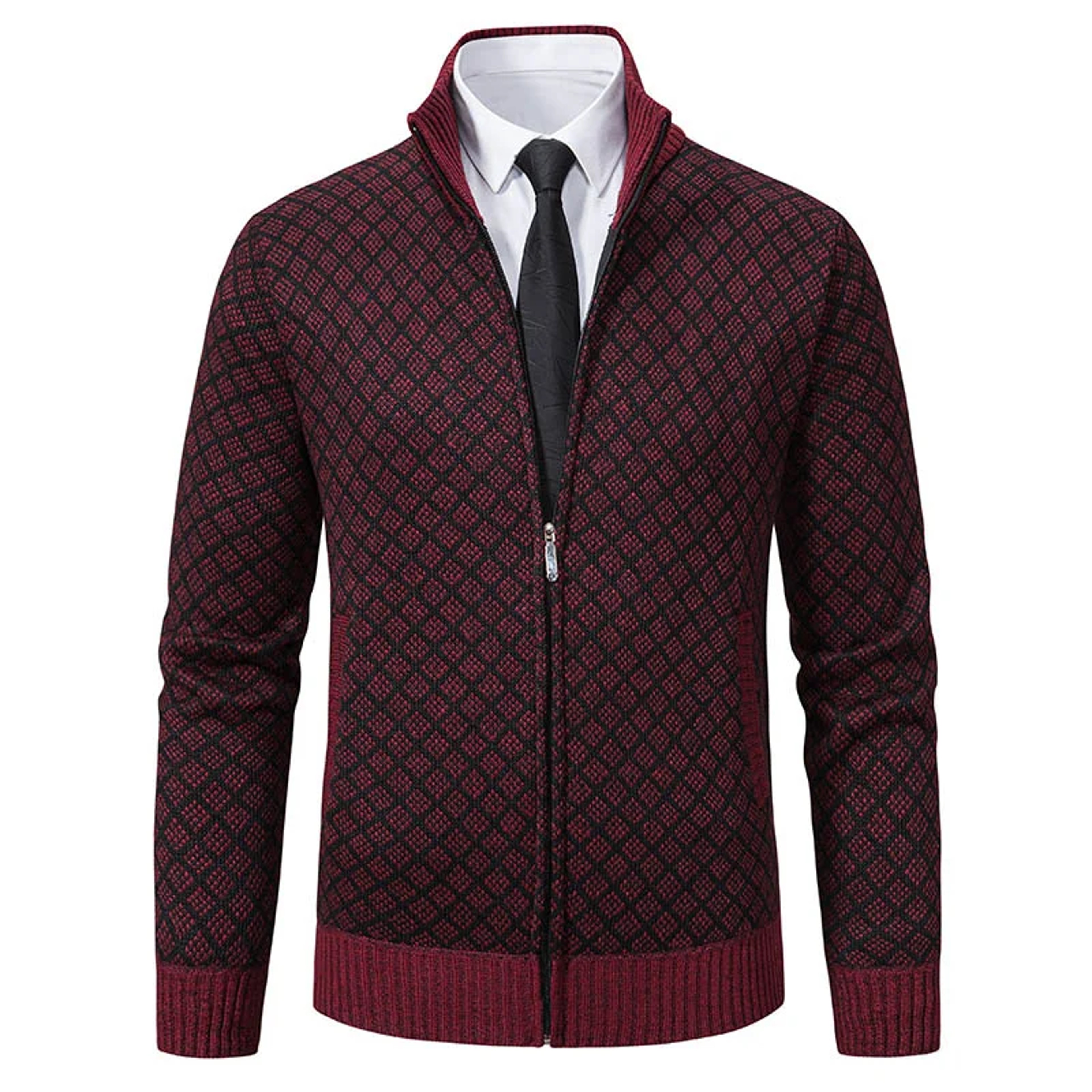 Men's High Collar Fleece Lined Knitted Jacket Warm Winter Sweater – view 9