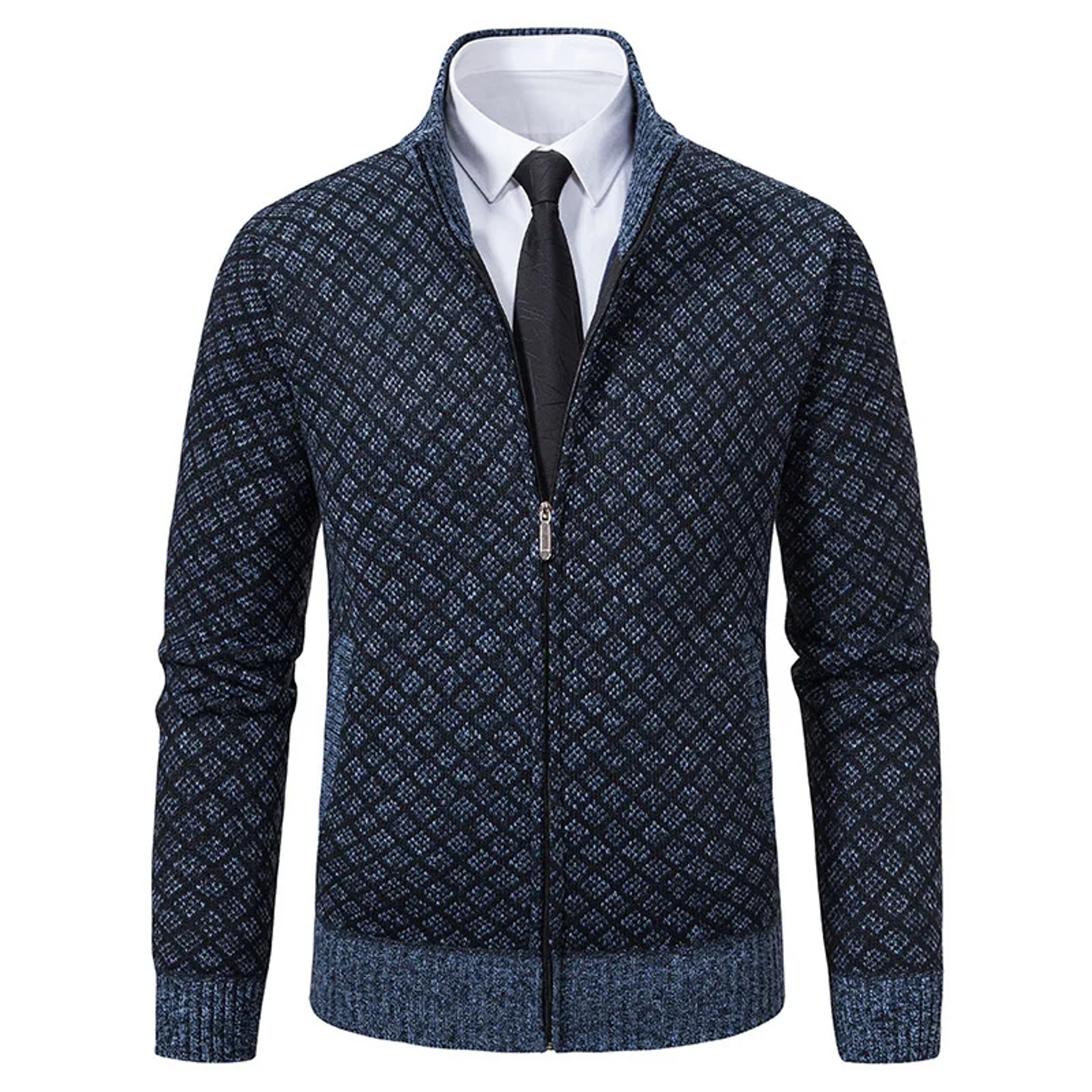 Men's High Collar Fleece Lined Knitted Jacket Warm Winter Sweater – view 7