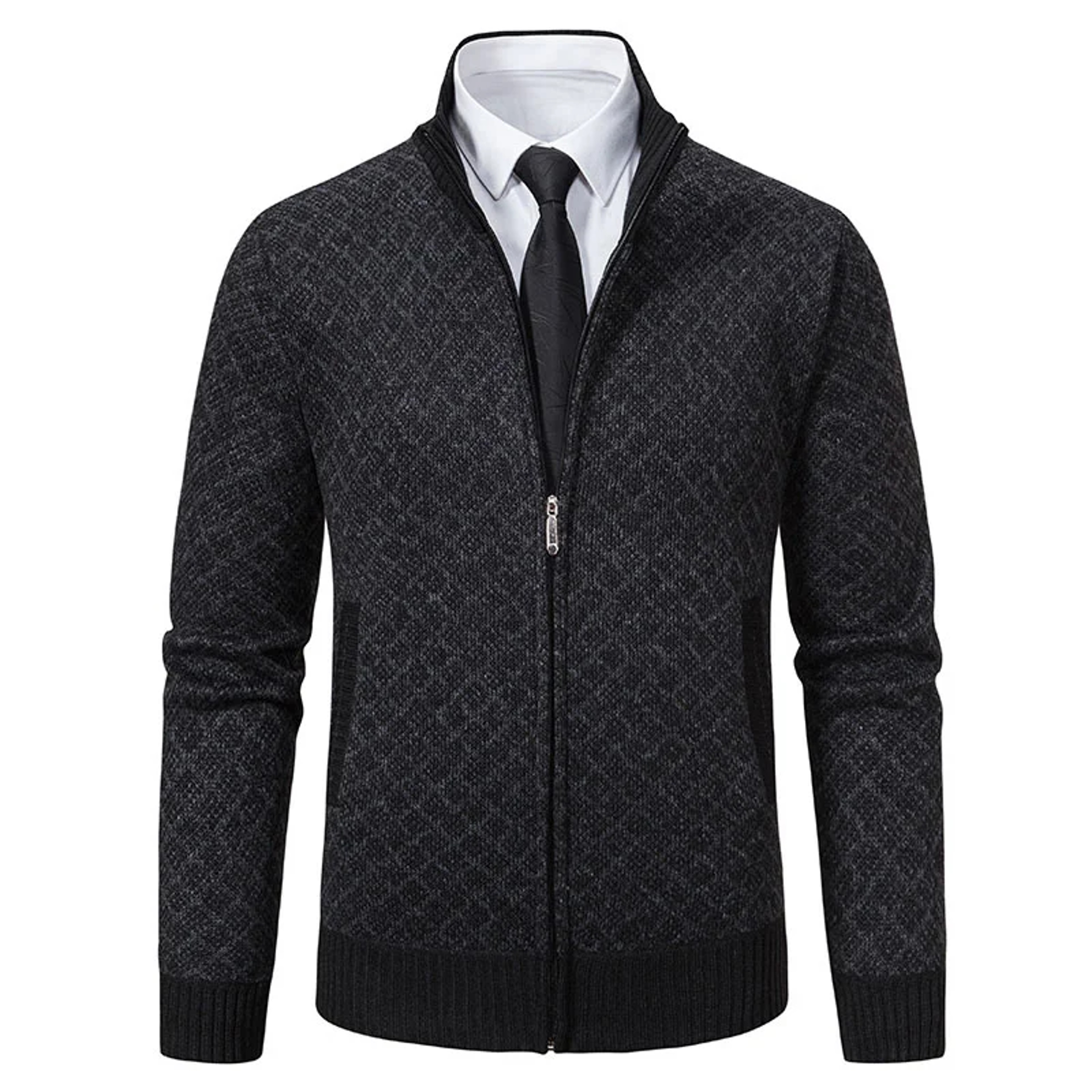 Men's High Collar Fleece Lined Knitted Jacket Warm Winter Sweater – view 8